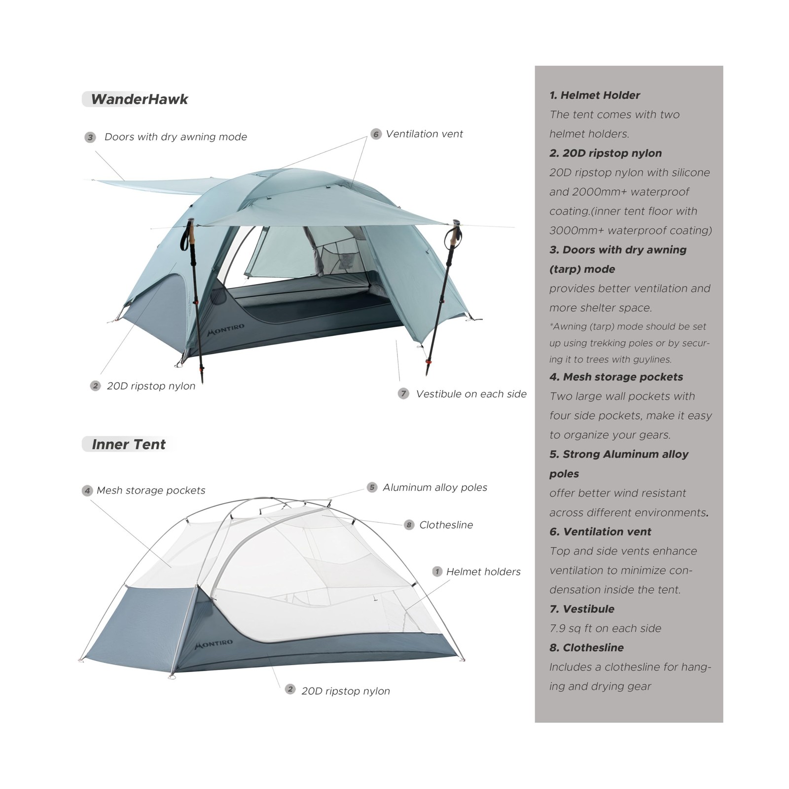 Wander Hawk 2-Person Biking Tent, Lightweight 2 Person Tent for Backpacking C…