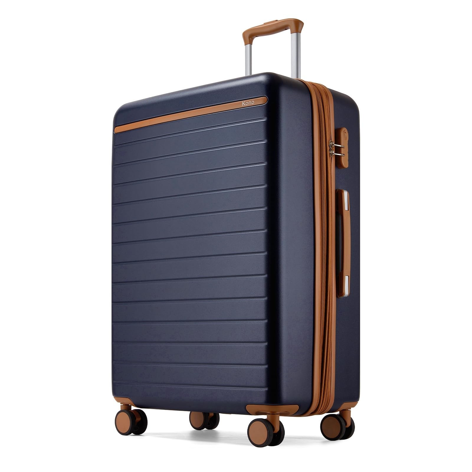 Kono Large Suitcase 28in Expandable ABS+PC 8pcs Silent Wheels luggage Navy/Br…