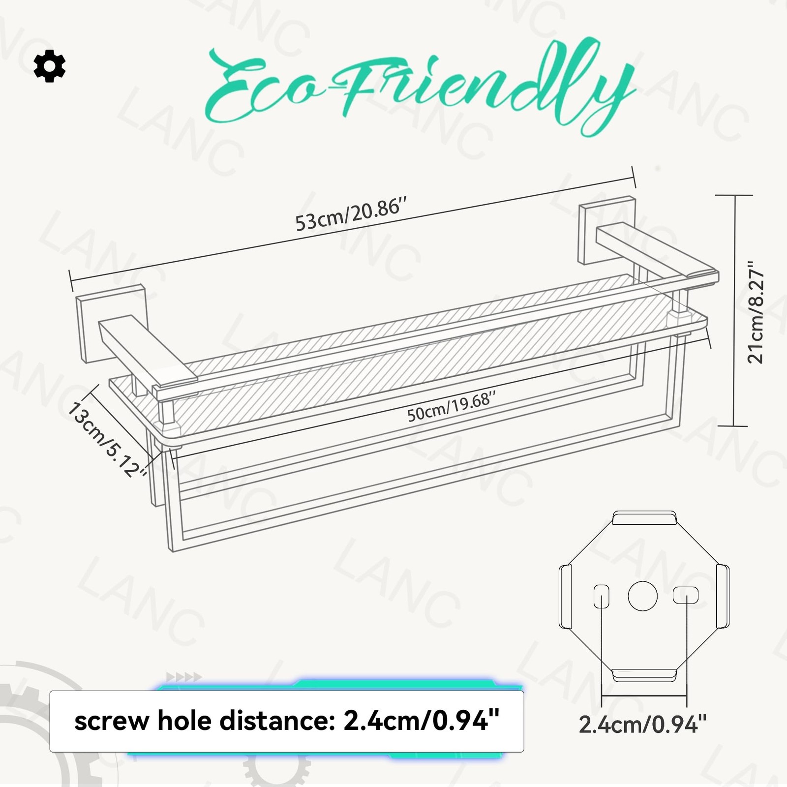 LANC Bathroom Shelf with Towel Bars – 20-Inch Silver Floating Tempered Glass …