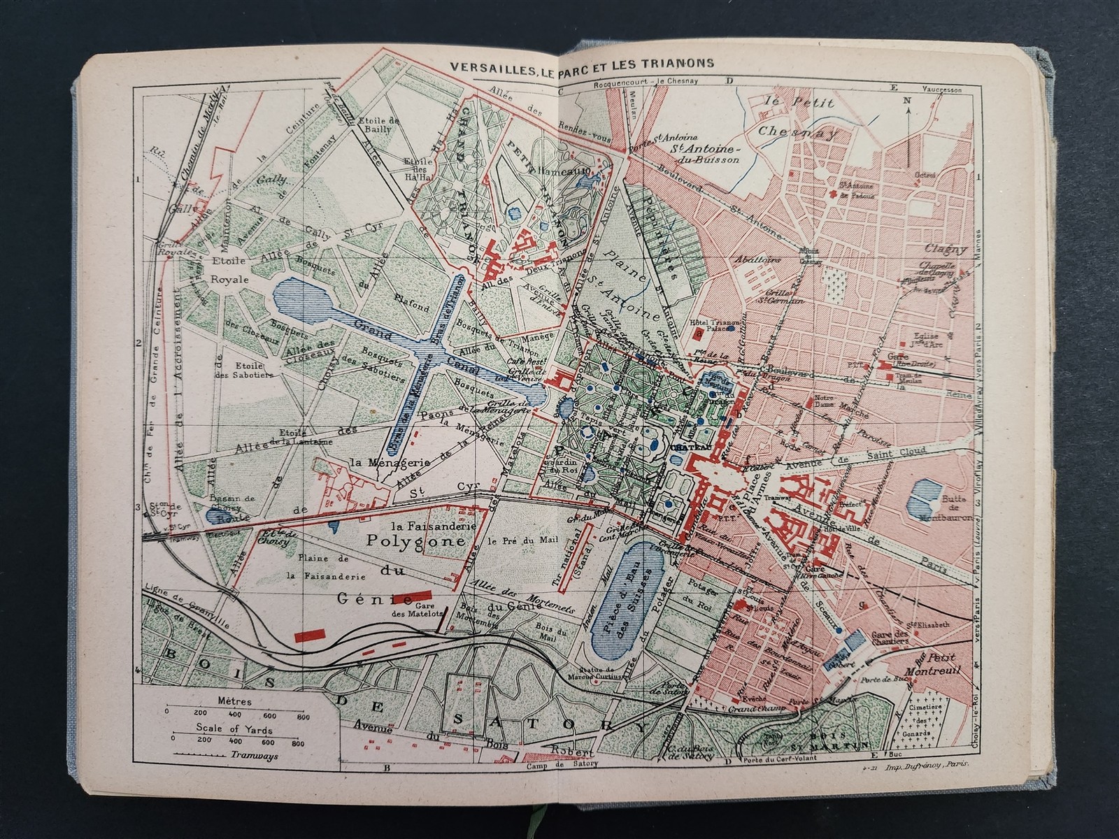 antique PARIS GUIDE travel w FOLDOUT MAP holy stairs die cut kleinert ILLUS