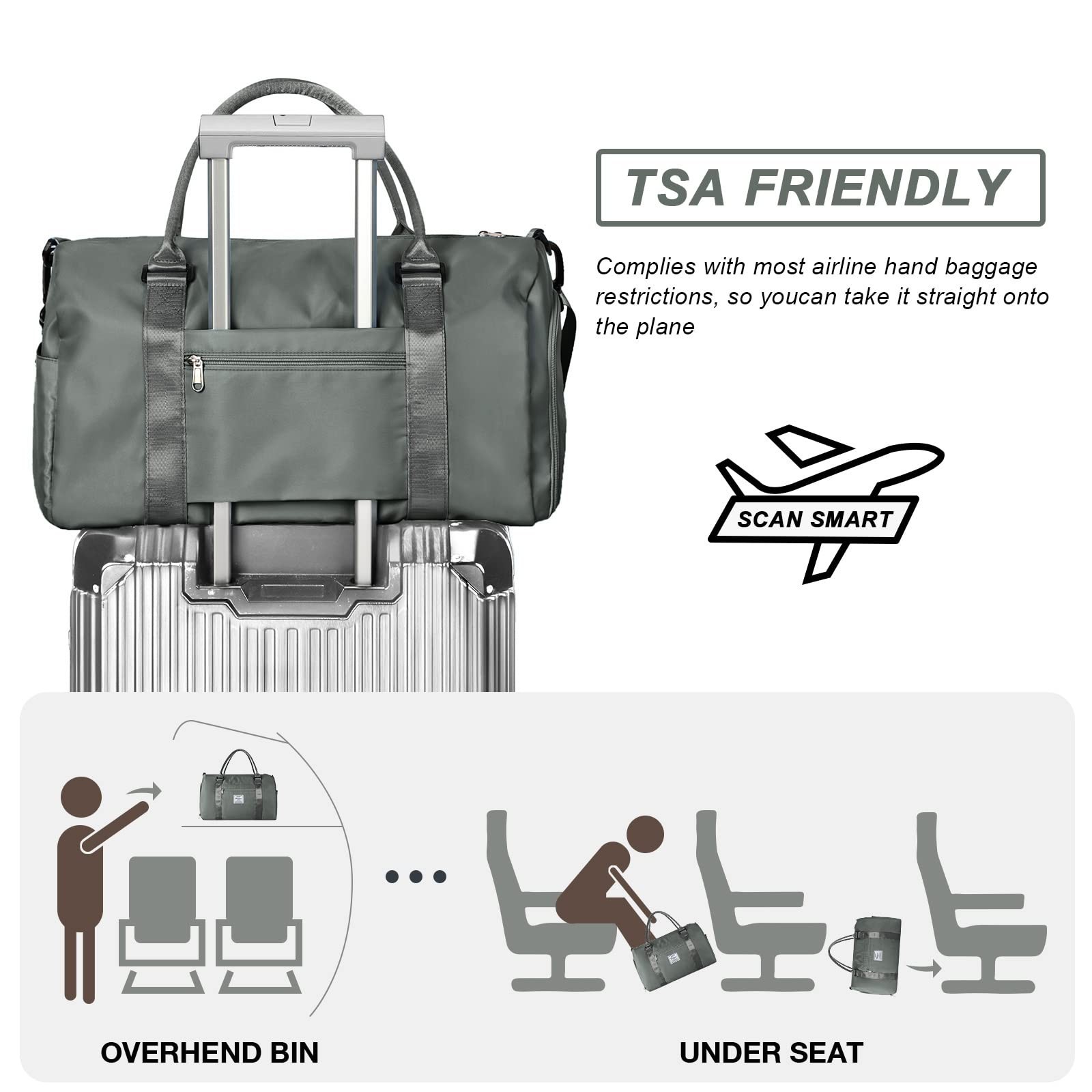 Weekender Gym Duffel Bags for Women Olive Green with Toiletry Bag