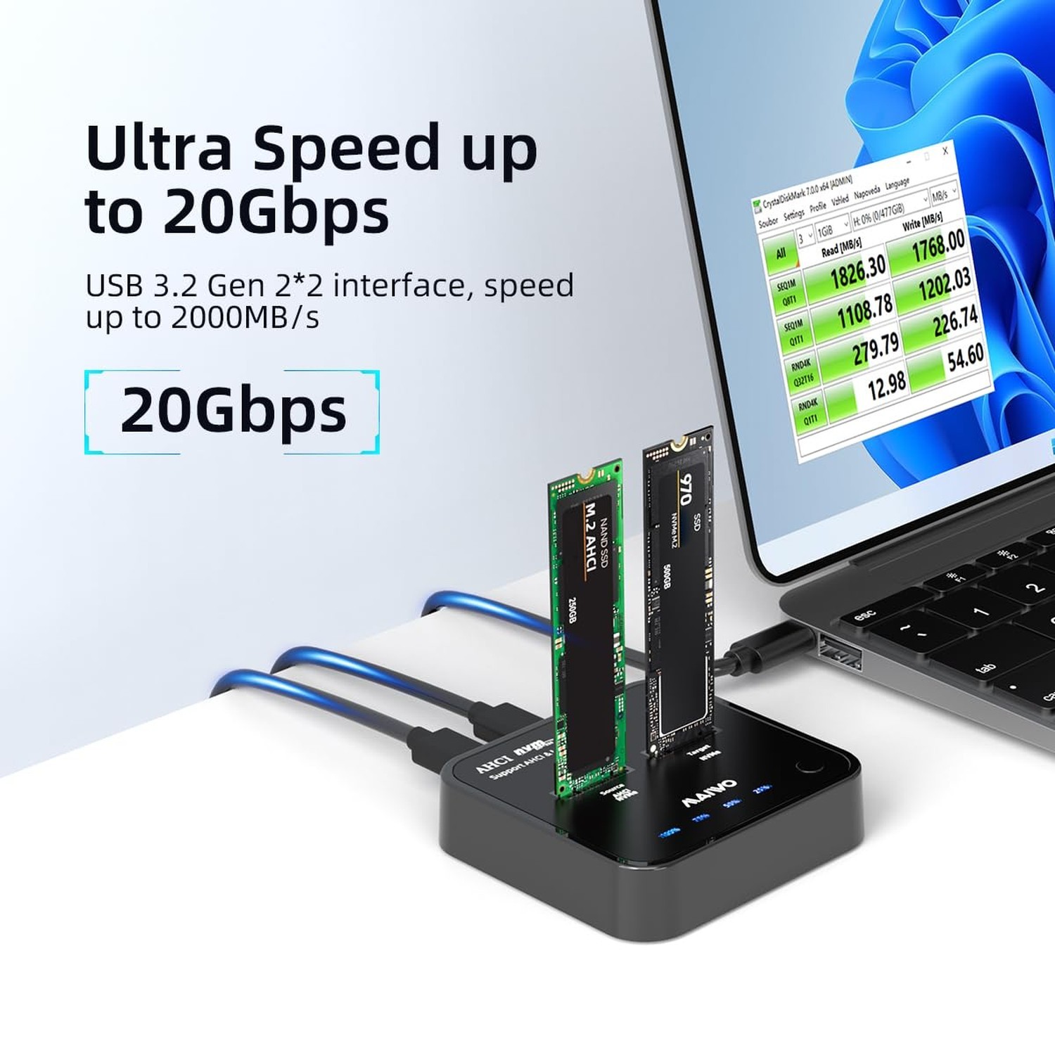 MAIWO Dual Bay M.2 NVMe Duplicator Cloner Dock, Support Max 2 x 4TB 20Gbps AH…