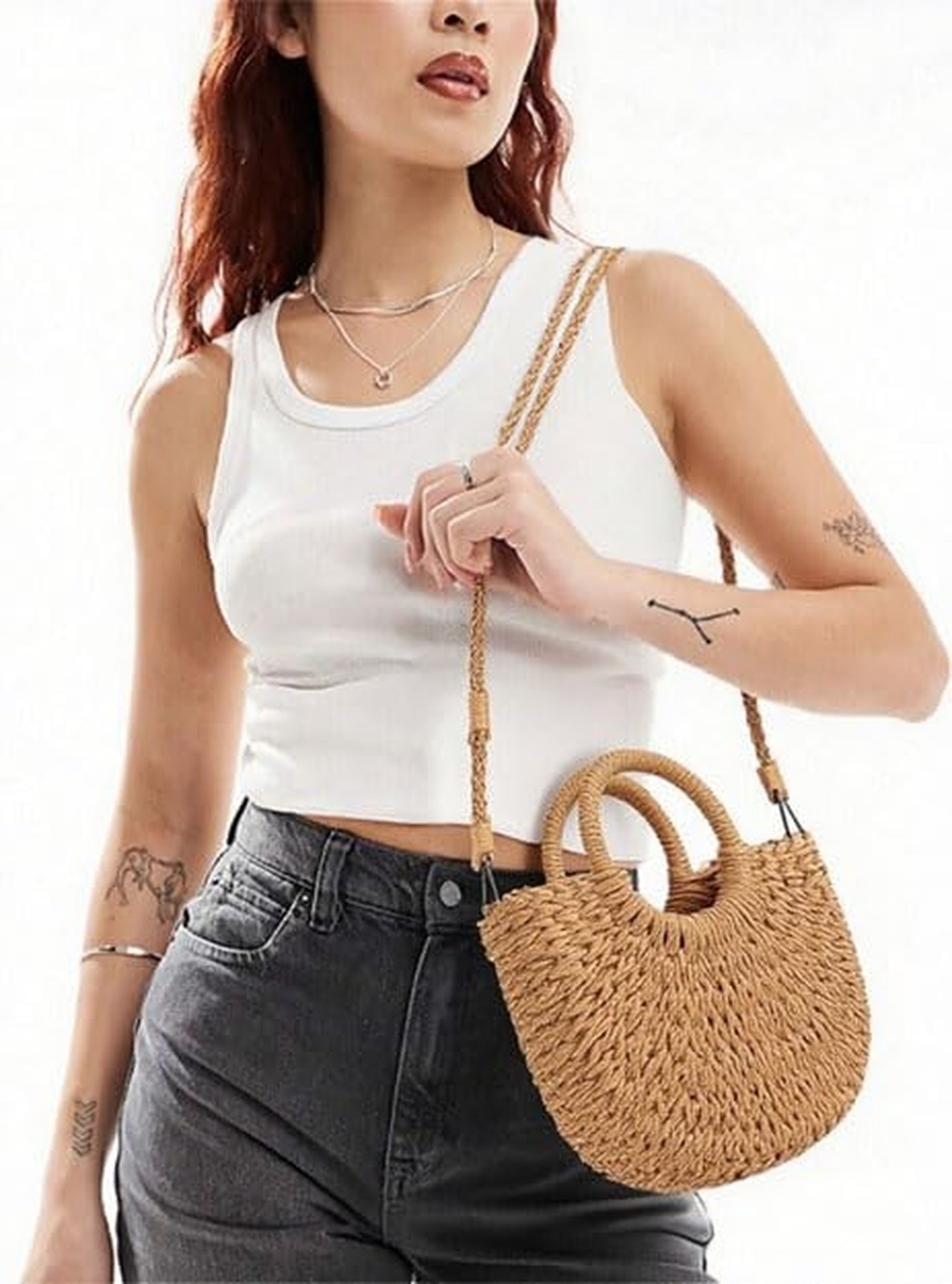 Womens Straw Beach Bag,Woven Crossbody Shoulder Bags with Strap,Top Handle St…