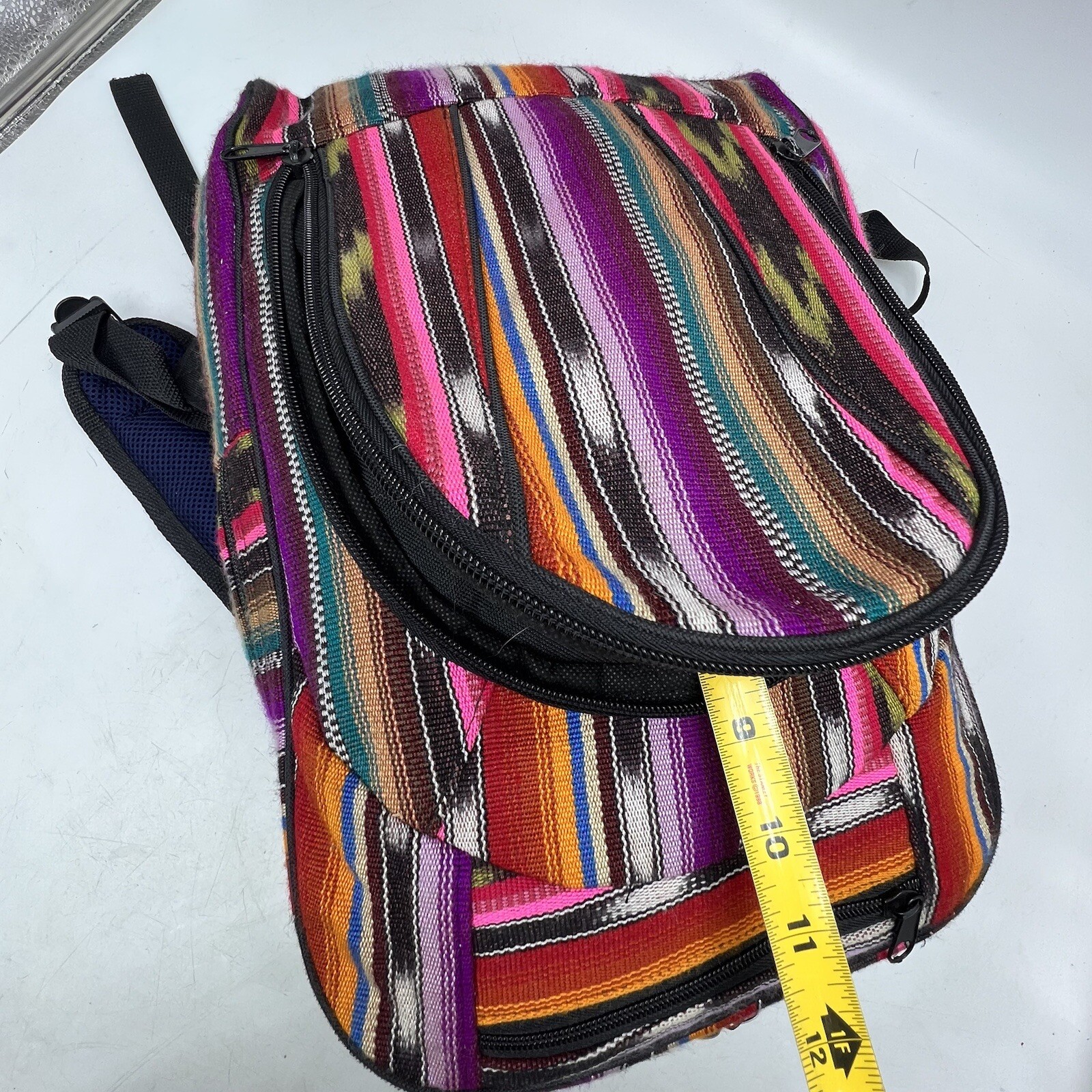BackPack Guatemalan Full Zip Cotton Adjustable Straps 3 Compartments Colorful