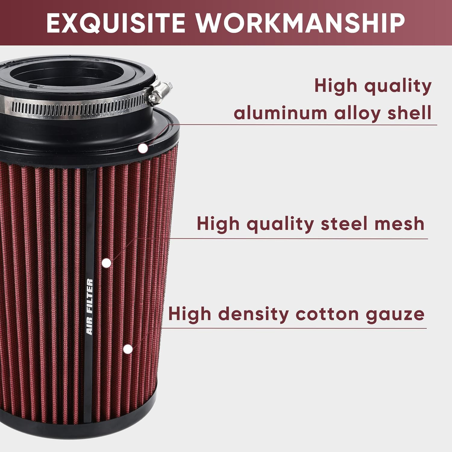 3 3.5 4 Inch Cold Air Intake Filter 76Mm 89Mm 101Mm High Performance Washable 3