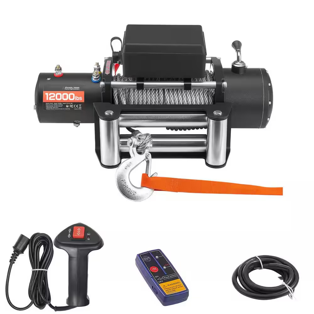 Electric Winch 12V DC Truck Winch 12000 Lbs. Load Capacity, with 0.36 In. X80 Ft