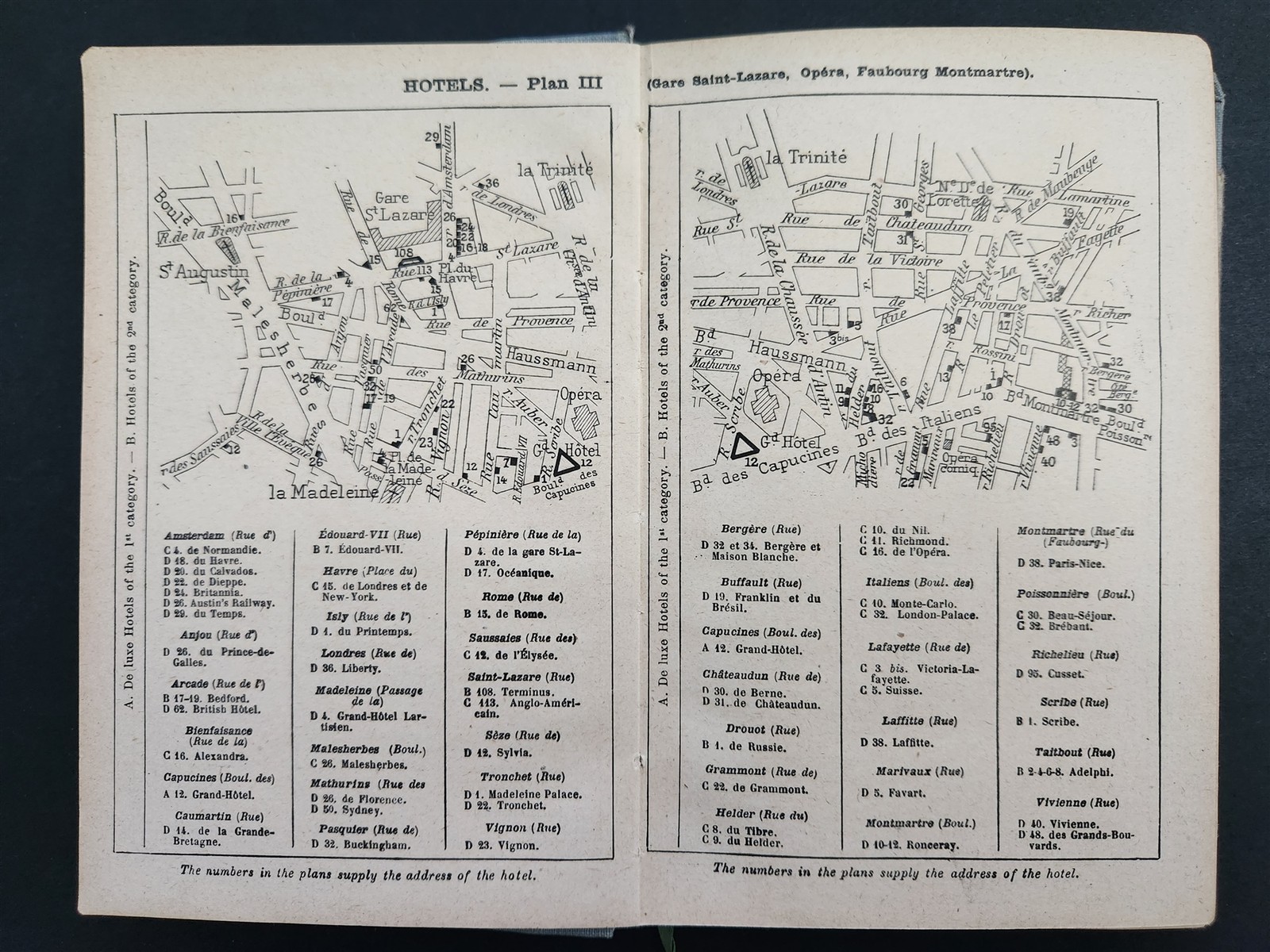 antique PARIS GUIDE travel w FOLDOUT MAP holy stairs die cut kleinert ILLUS