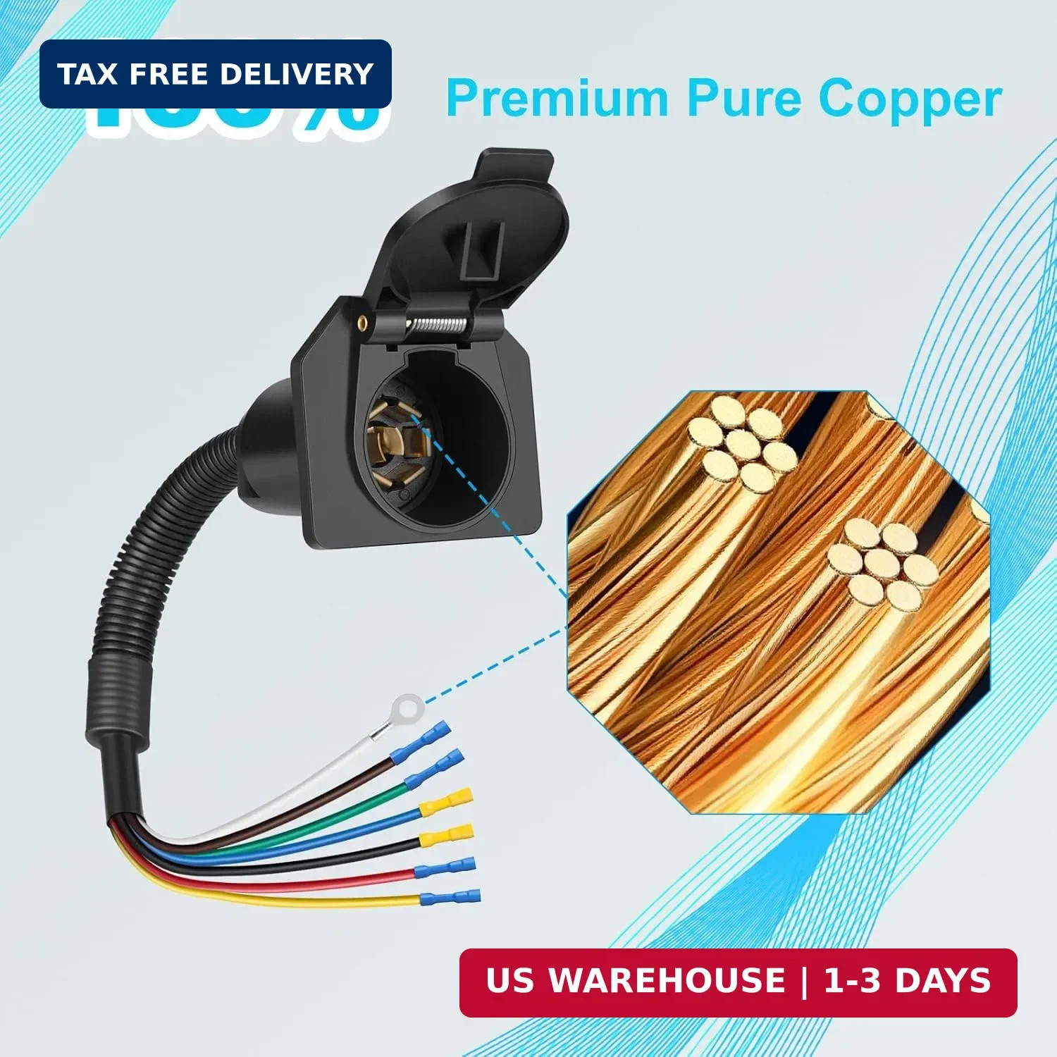 Premium 7 Pin Trailer Connector with Mounting Bracket，Heavy-Duty 7 Pin Trailer P