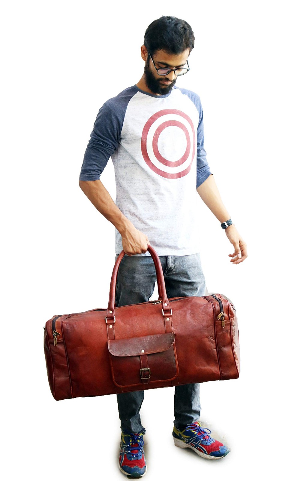 Jaald 26 Inches Leather Duffle Bag Travel Carry-on Luggage Overnight Gym Week…