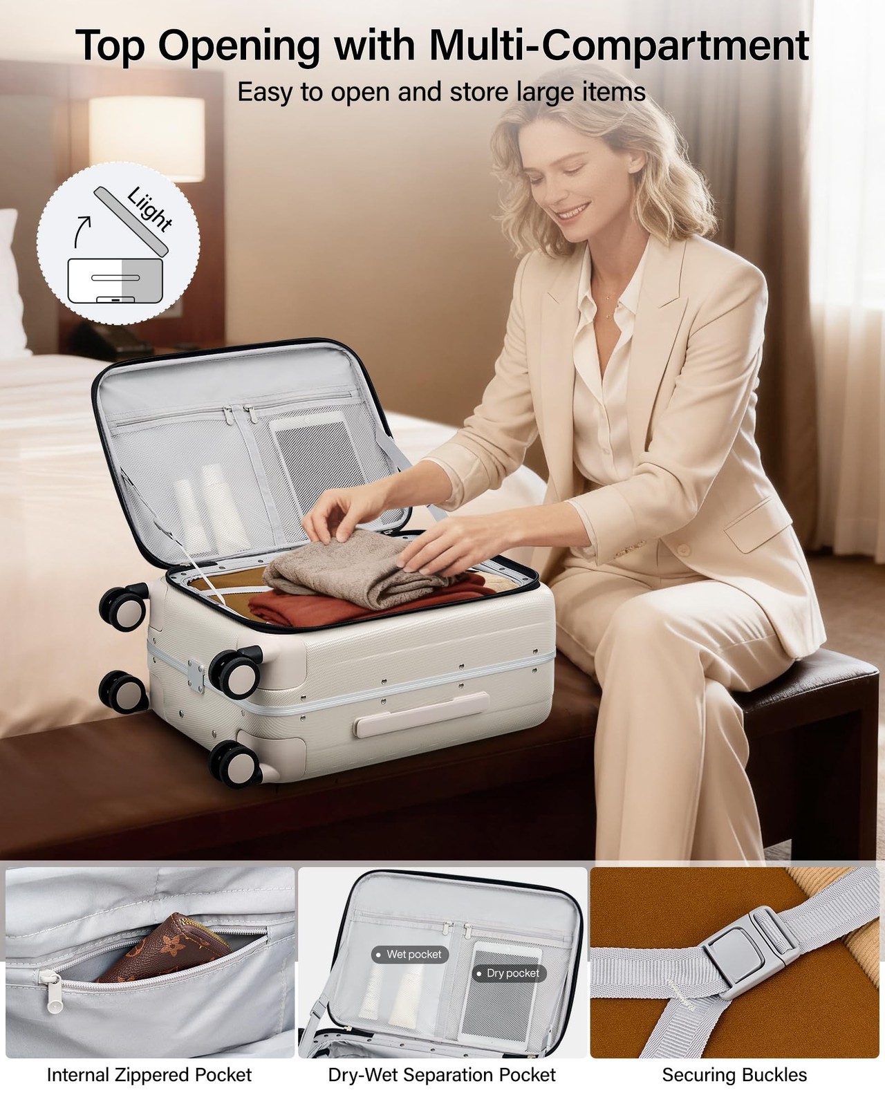 Hanke 24 Inch Checked Luggage PC Hard Case Luggage Top Opening Alum… Fast Ship