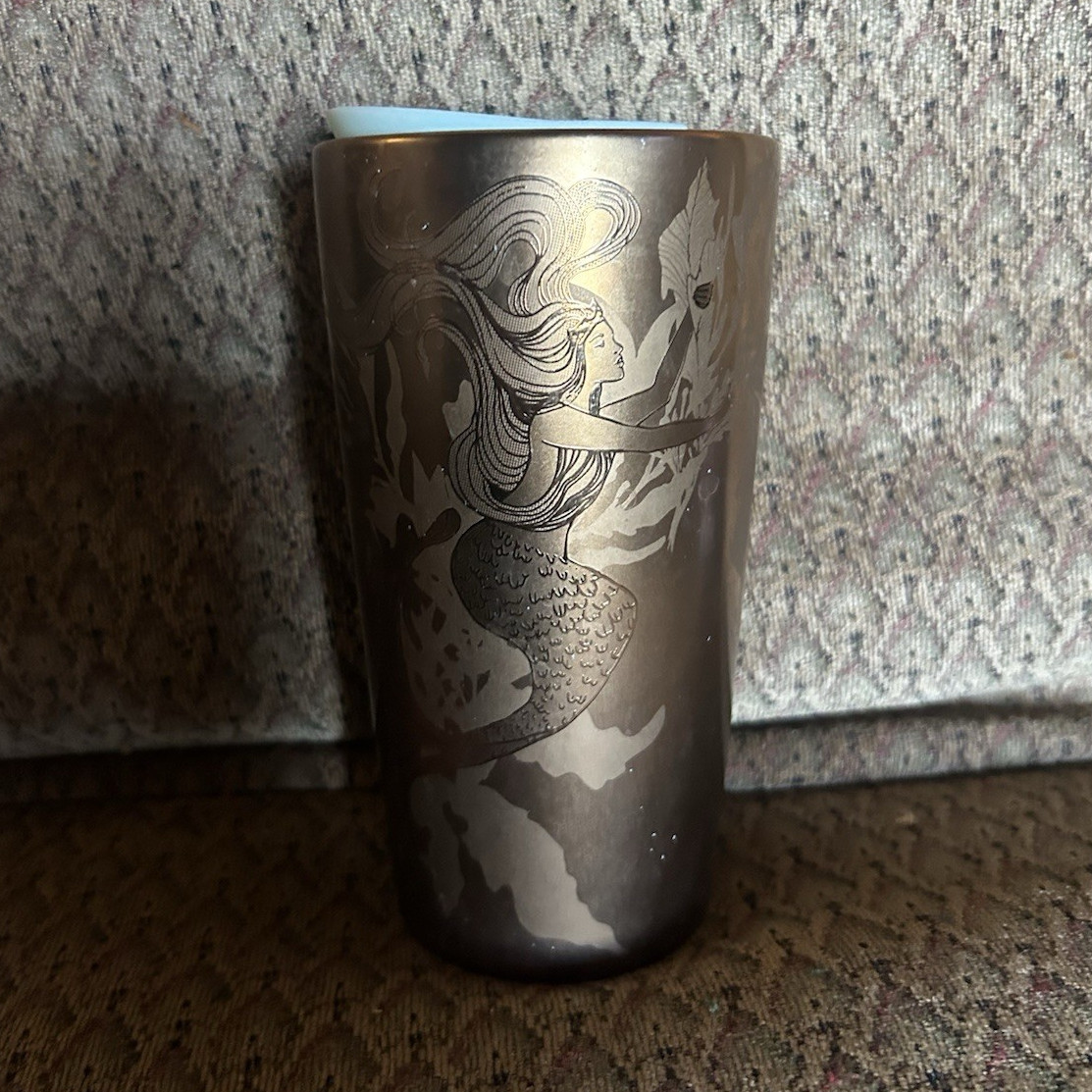 Starbucks Mermaid Insulated Metal Tumbler 16 oz Bronze/Blue Drink-Through Lid