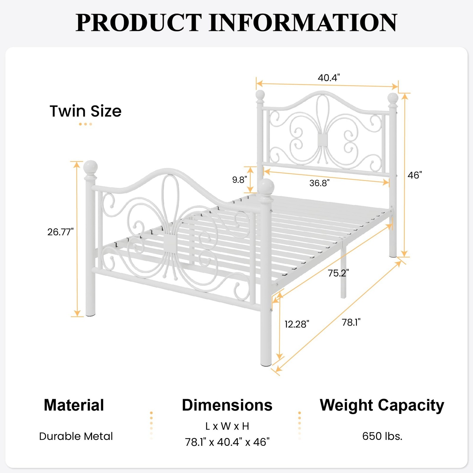 SHA CERLIN Twin Size Bed Frame for Kids,Metal Bed Frame with Butterfly Patter…