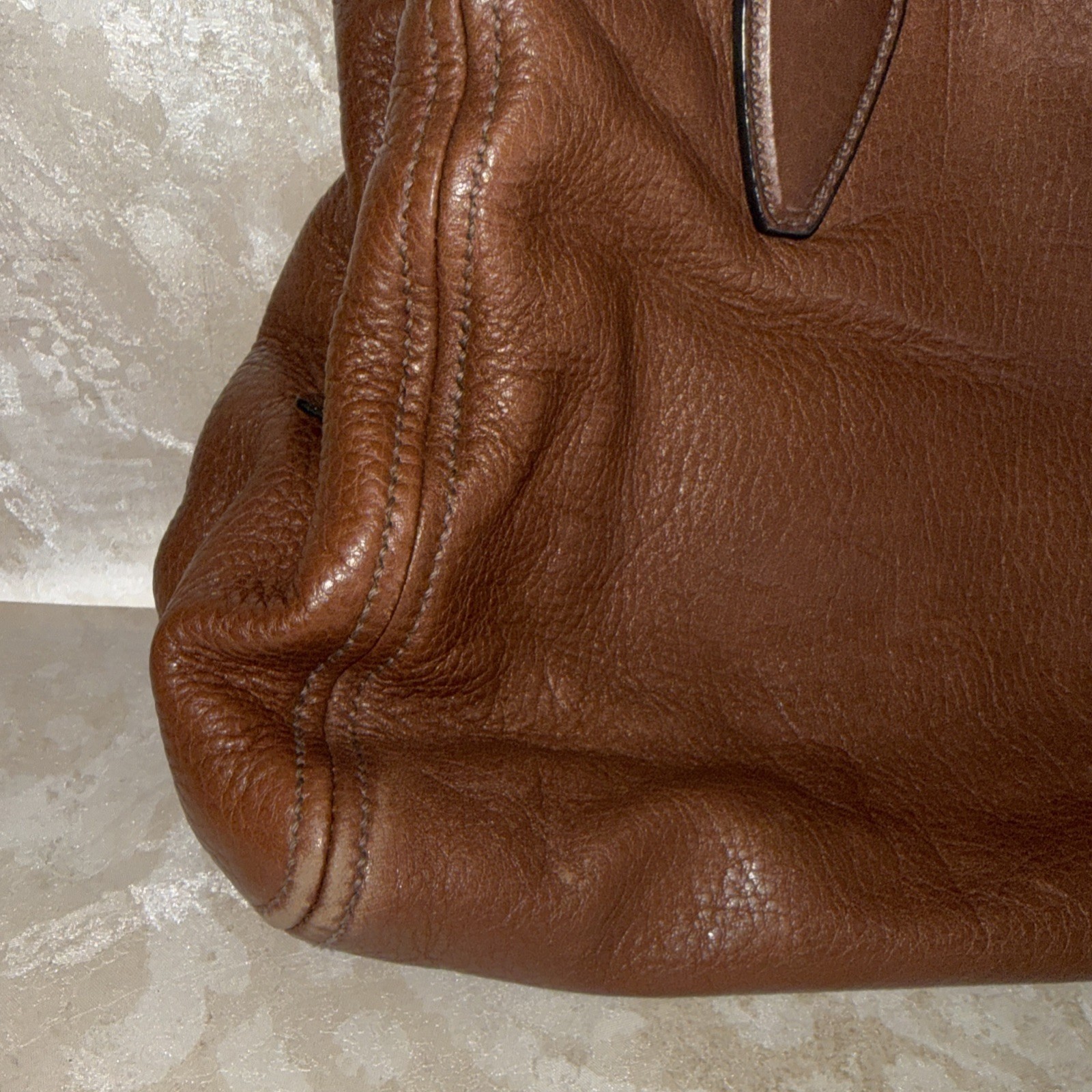 Miu Miu Vitello lux Brown Leather Hand Bag Purse ( MISSING THE SHOULDER STRAP)