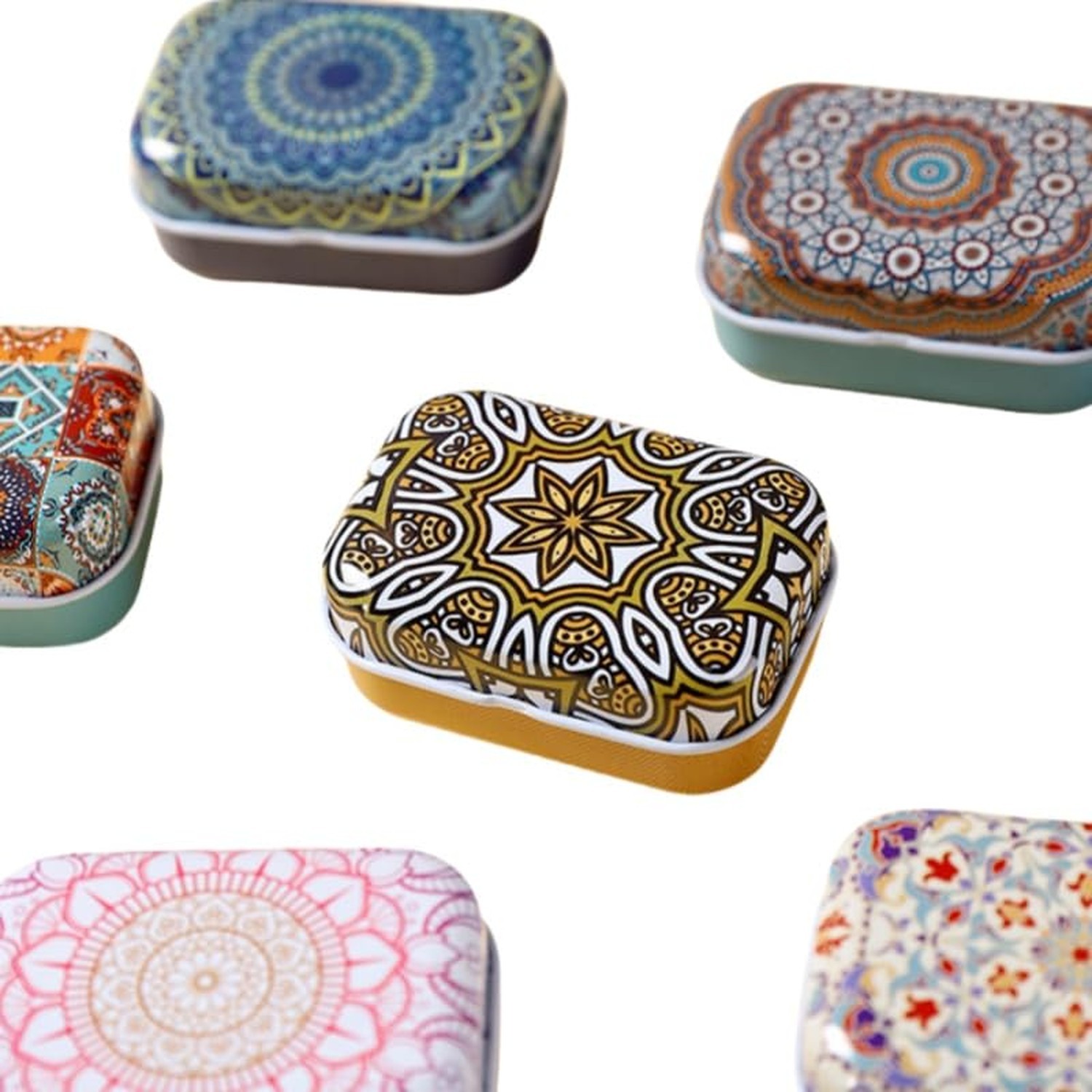 8Pcs Metal Hinged Tin Box Container Floral Farmhouse Rustic Mini Portable Sma…
