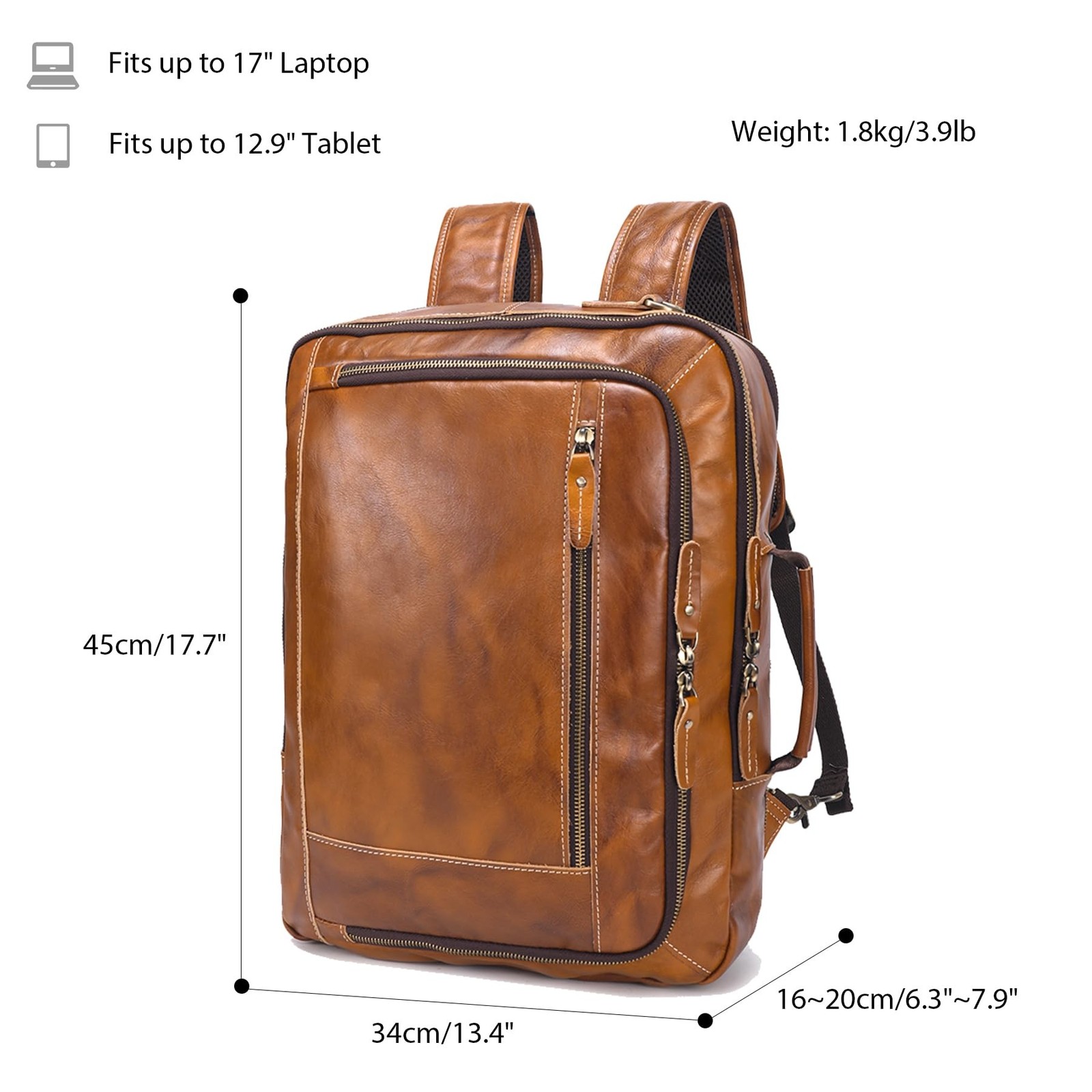 LANNSYNE Vintage Genuine Leather Backpack For Men, 2 in 1 Expandable Briefcas…