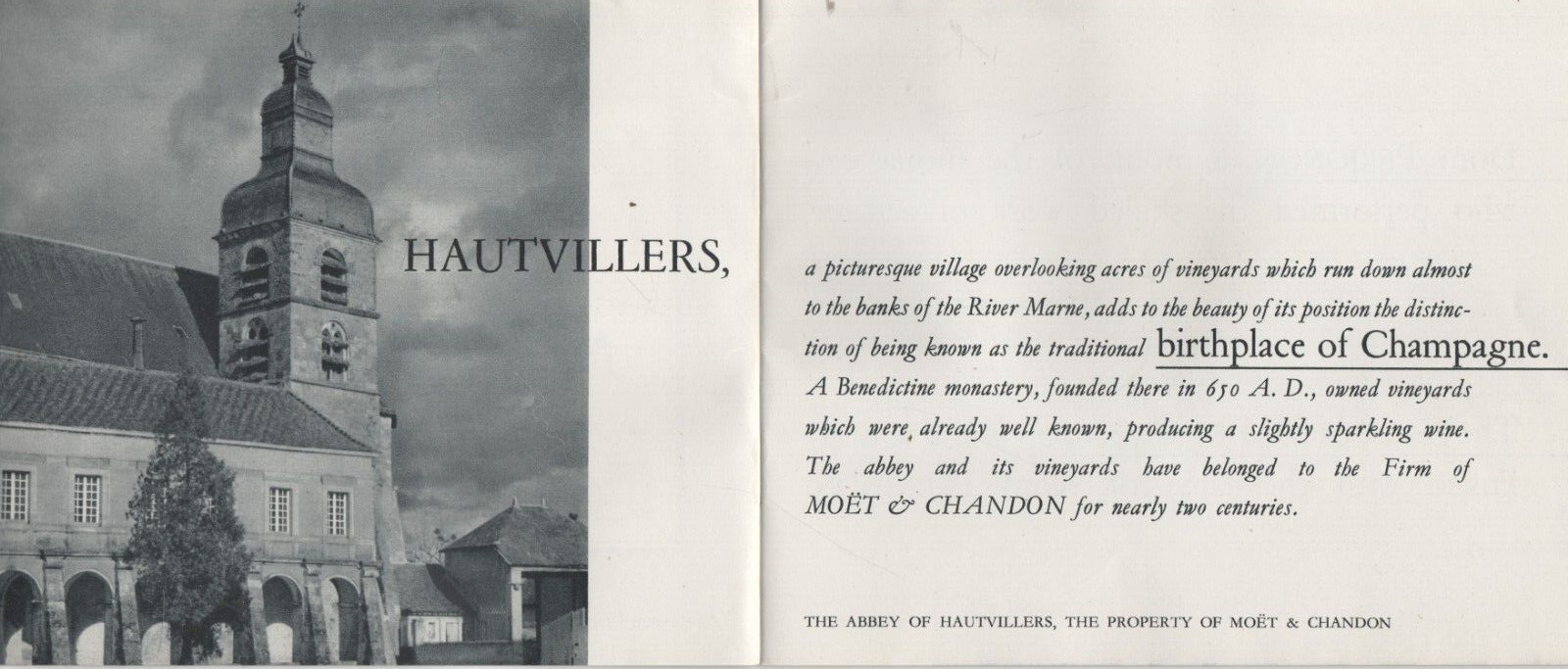 COLLECTIBLE BROCHURE: MOET & CHANDON Champagne (Hautvillers France) Q