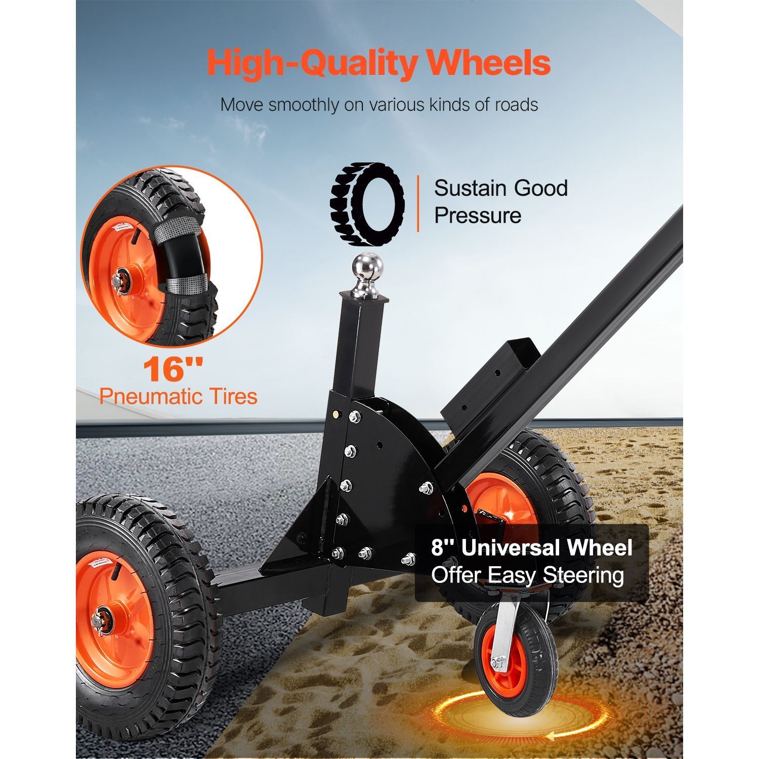 Heavy-Duty Trailer Dolly, 1500lbs Tongue Weight Capacity, 2 in 1 Trailer Mover w