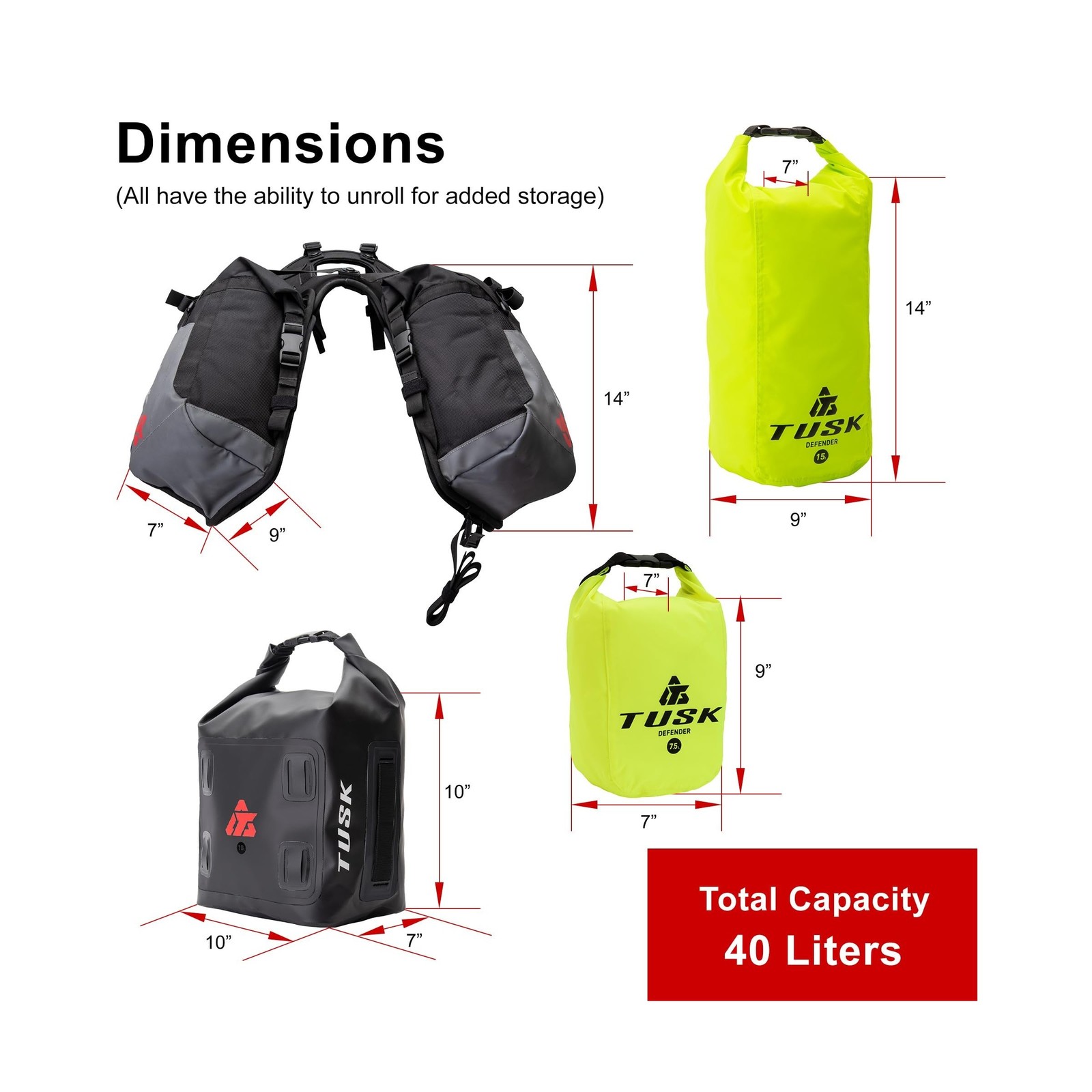 TUSK Excursion Rackless Luggage System w/X-Small Dry Duffel Tail Bag 690-701 …