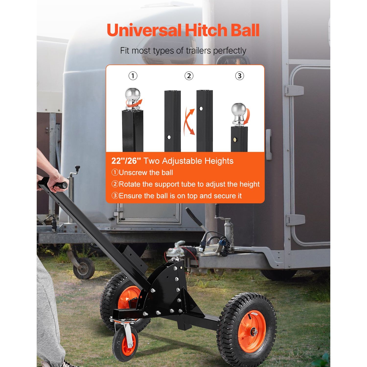 Heavy-Duty Trailer Dolly, 1500lbs Tongue Weight Capacity, 2 in 1 Trailer Mover w
