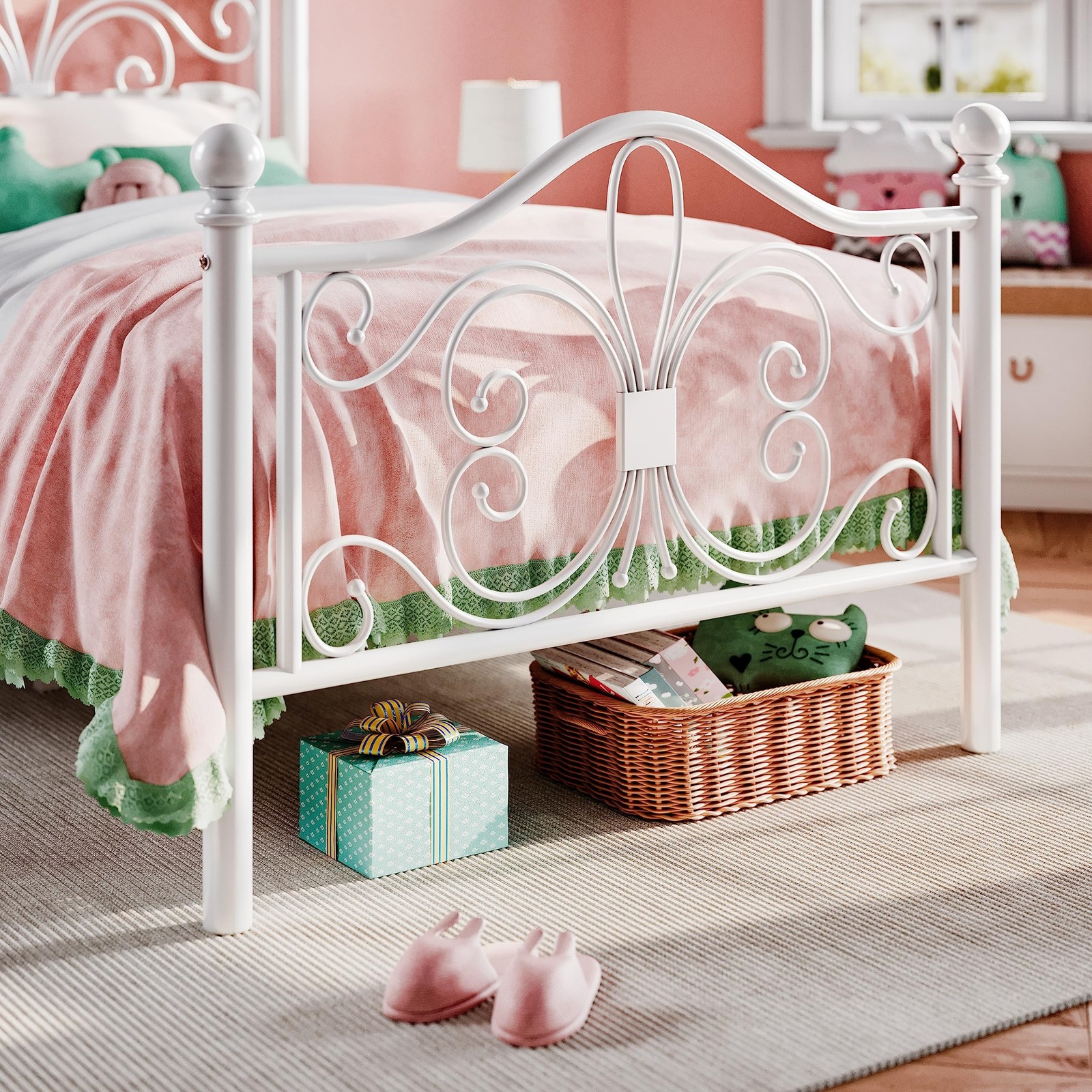 SHA CERLIN Twin Size Bed Frame for Kids,Metal Bed Frame with Butterfly Patter…