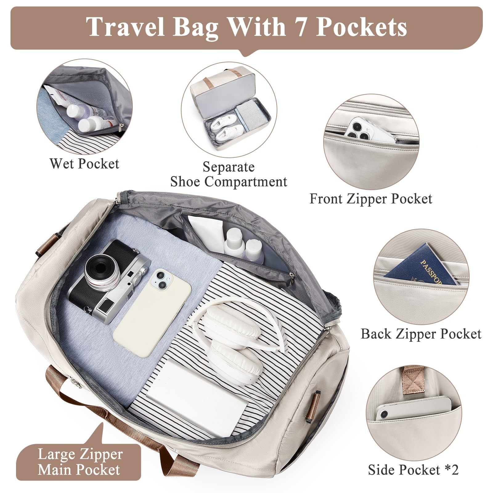 Extra Large Travel Duffle Bag,Carry on Overnight Bag with Shoes Compartment,W…