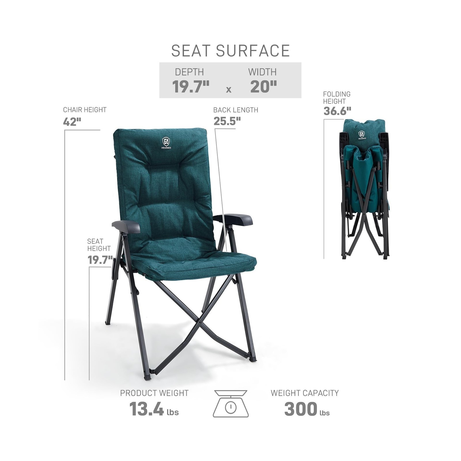 EVER ADVANCED Folding Camping Recliner Chair Fully Padded Portable Adults 1pk