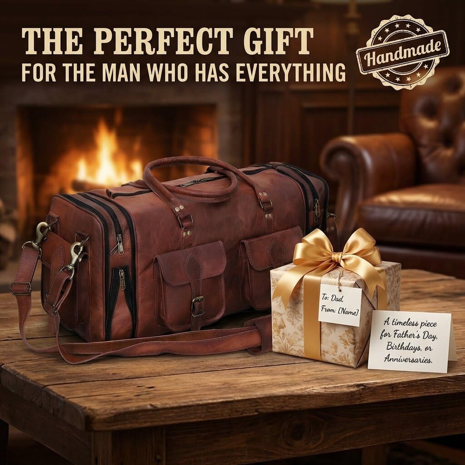 Weekender Leather Duffel Bag Overnight Women Men Girls Boys Vintage Travel Du…