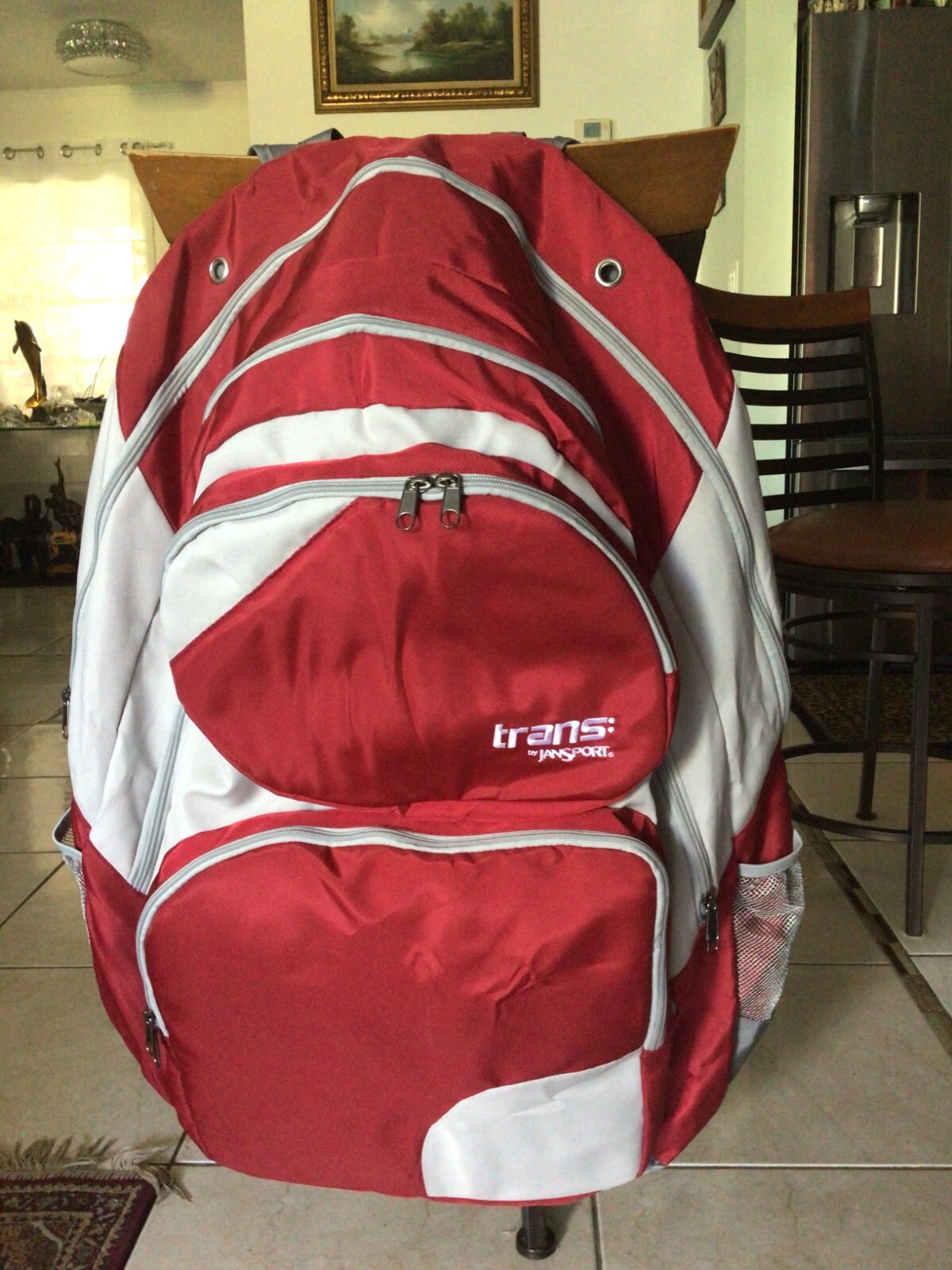 Jansport Bag Lightweight Oversized Backpack Travel Hiking Unisex Red & Gray