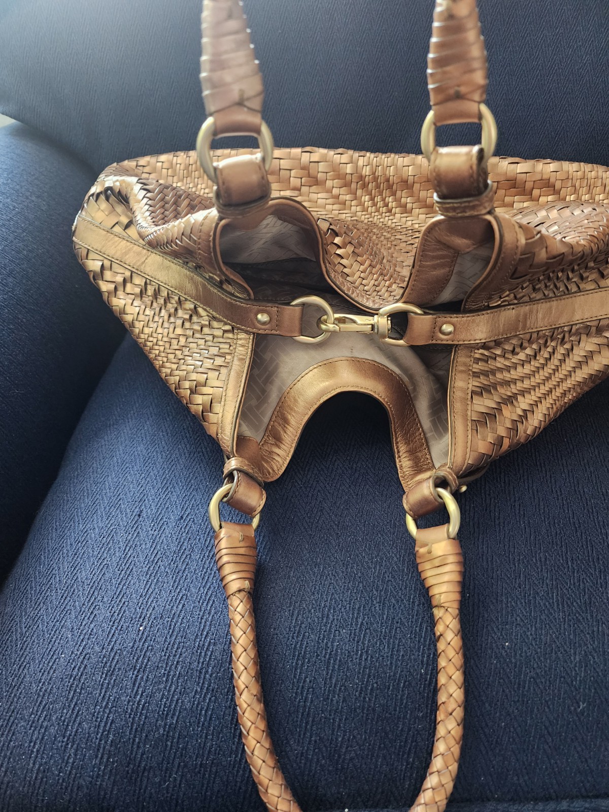 Cole Haan Bronze Woven Shoulder Bag with Braided Accents & Coin Purse