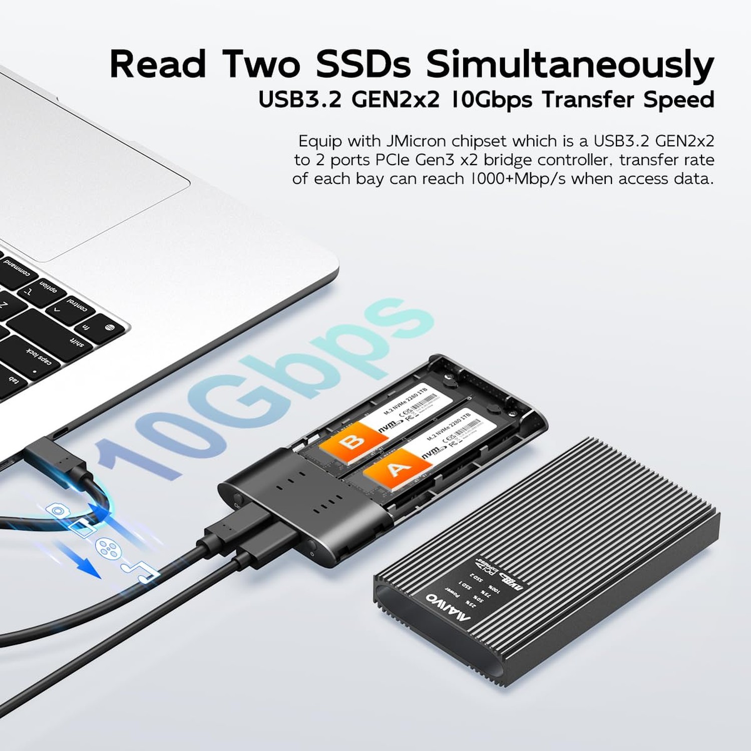 MAIWO Dual Bay M.2 NVMe SSD Enclosure with Offline Clone, 20Gbps USB3.2 GEN2x…