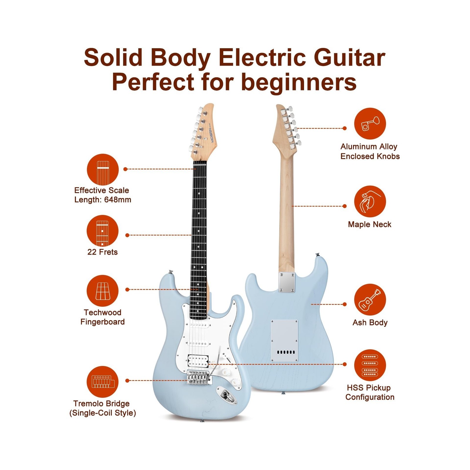 Mosen 39 Inch Electric Guitar with HSS Pickups & Single-Coil Tremolo System -…