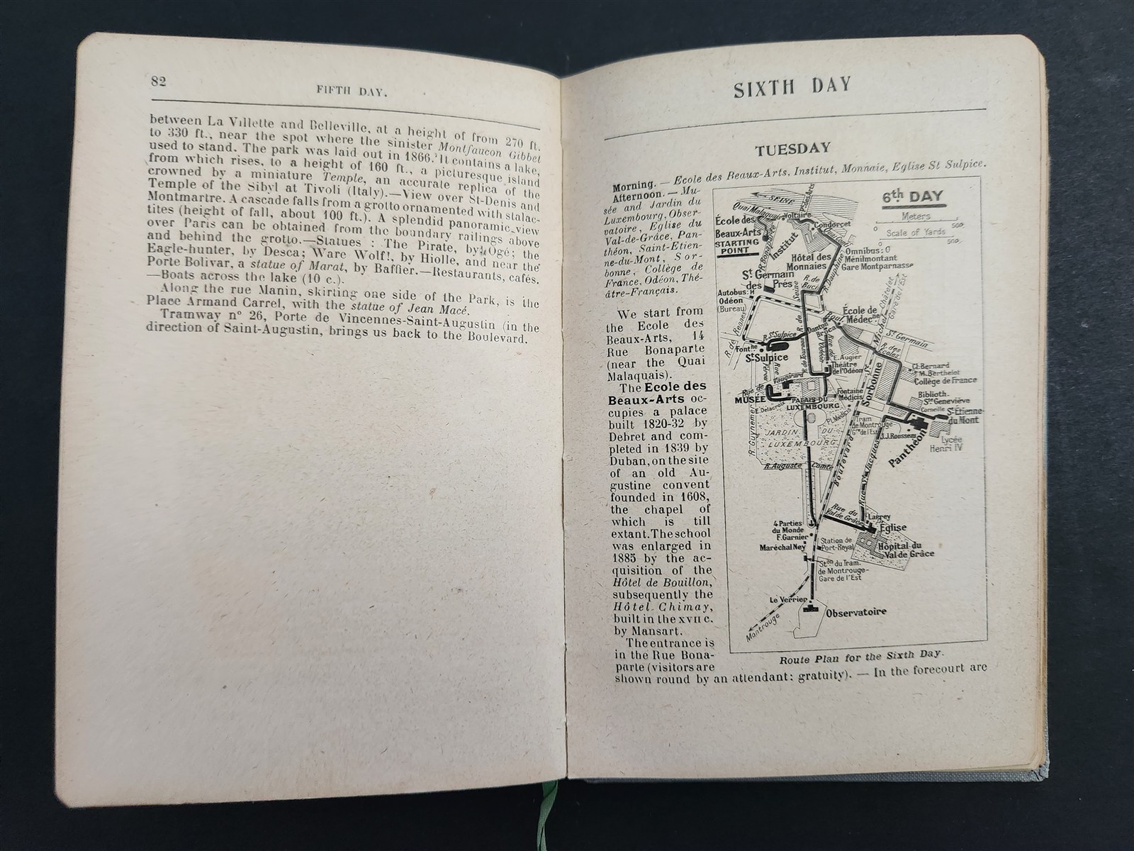 antique PARIS GUIDE travel w FOLDOUT MAP holy stairs die cut kleinert ILLUS