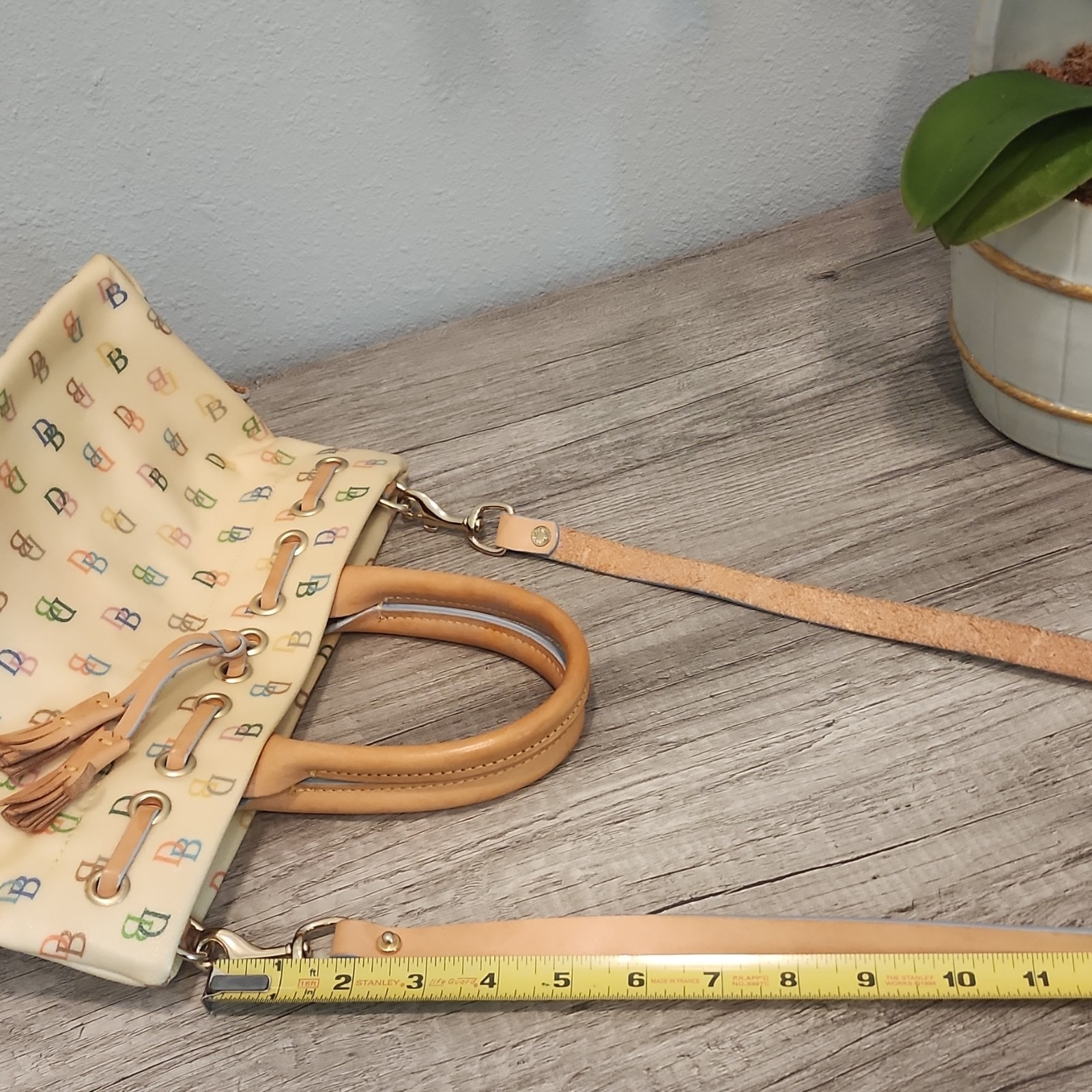 Dooney & Bourke Monogram Satchel Cream Multicolor Strap & matching coin wallet