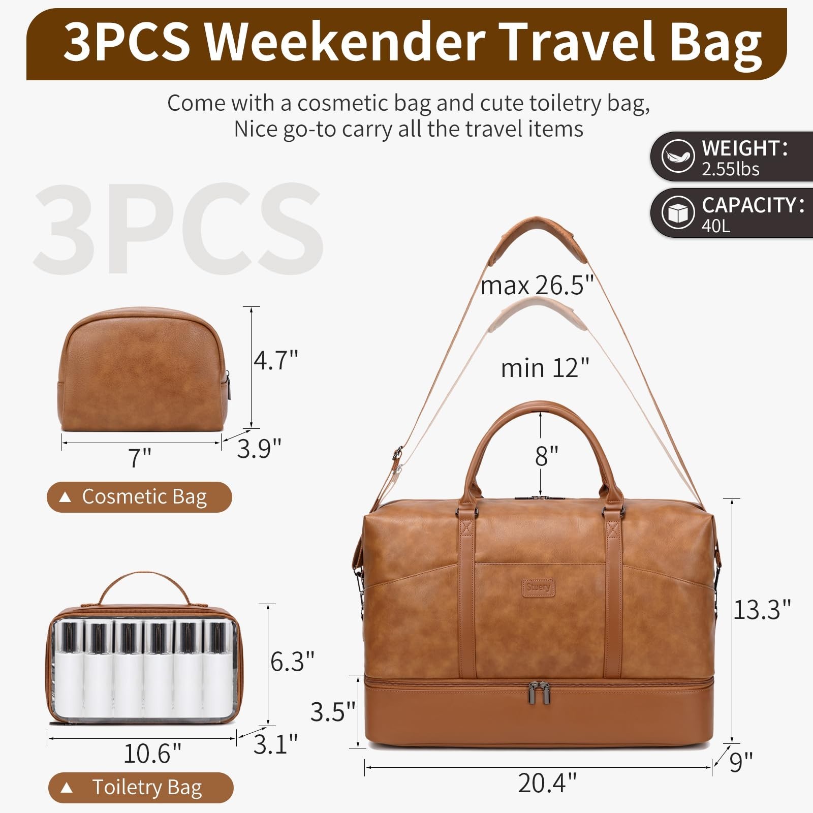 Faux Leather Weekender Bags for Women: Large Overnight Bags Travel Duffel Bag…