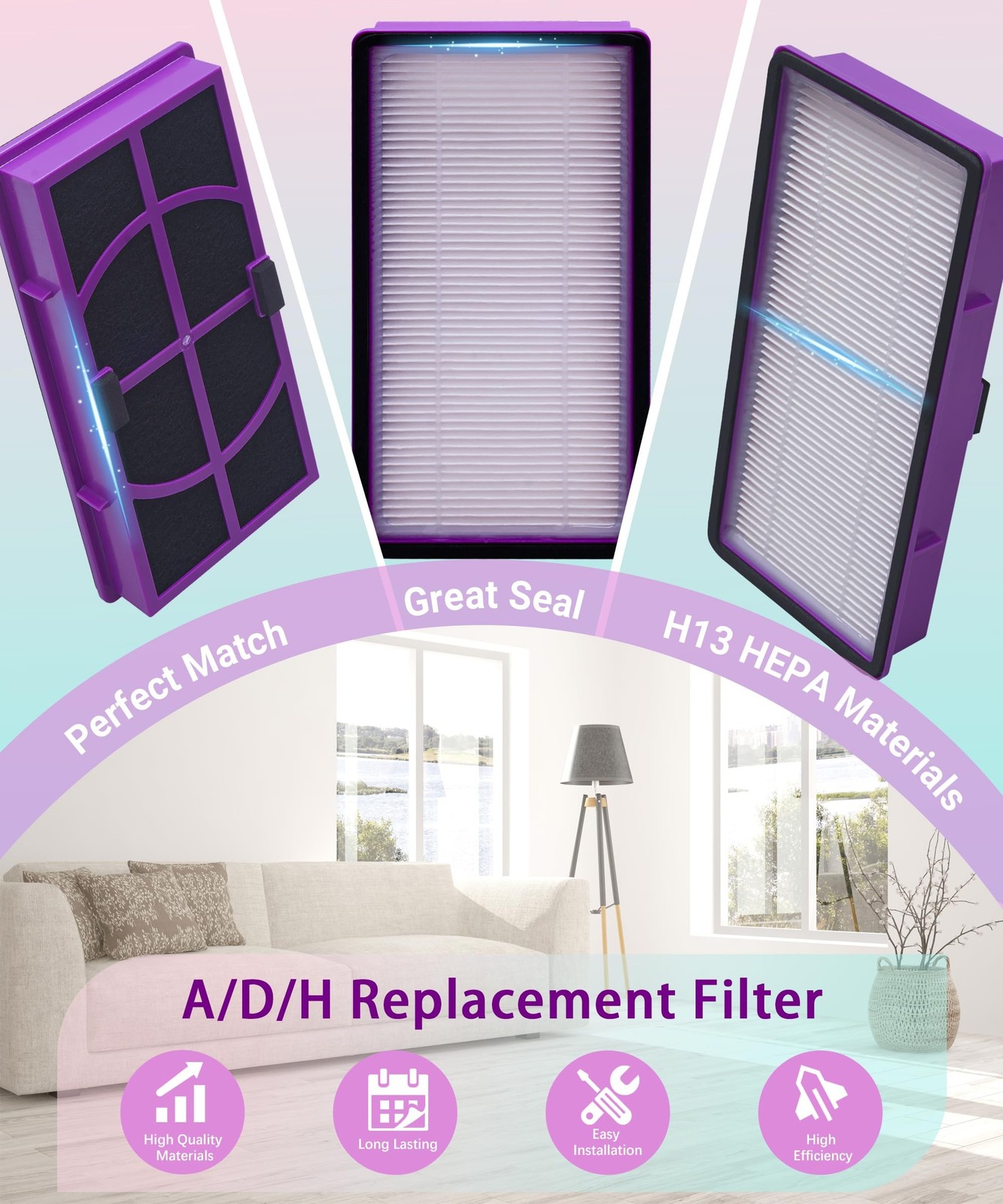 A/D/H Replacement Filter Compatible with 3M Filtrete FAP-TT-ADH, Compare to H…