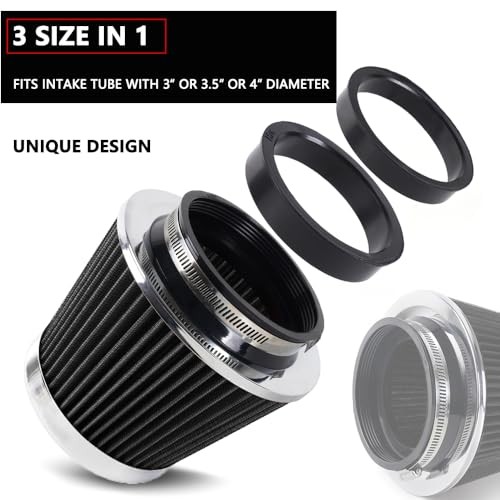 4-Inch Cold Air Intake Filter – Washable, High Performance, 3″ or 3 Short Black