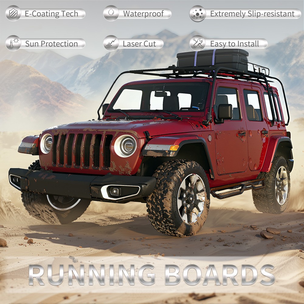 2PCS Running Boards Nerf Bars Side Steps For 2018-2026 Jeep Wrangler JL 4 Door