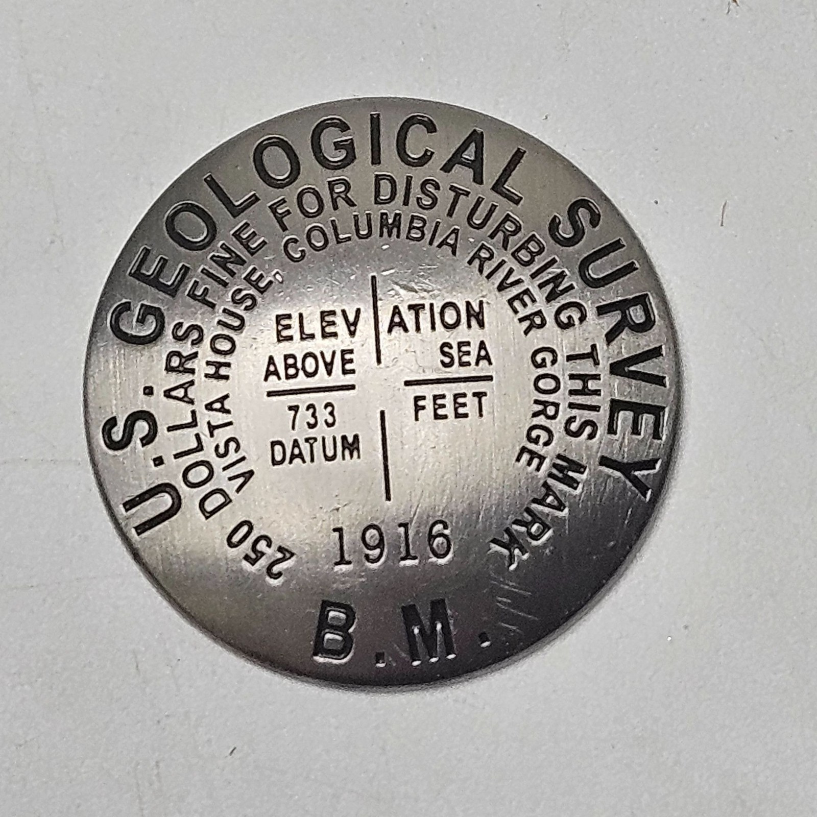 U.S. Geological Survey Benchmark Replica Vista House Columbia River Gorge 1916