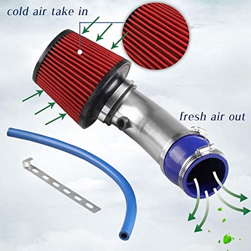76mm 3″ Universal Cold Air Intake Kit Aluminum Turbo Filter High-Flow Sliver