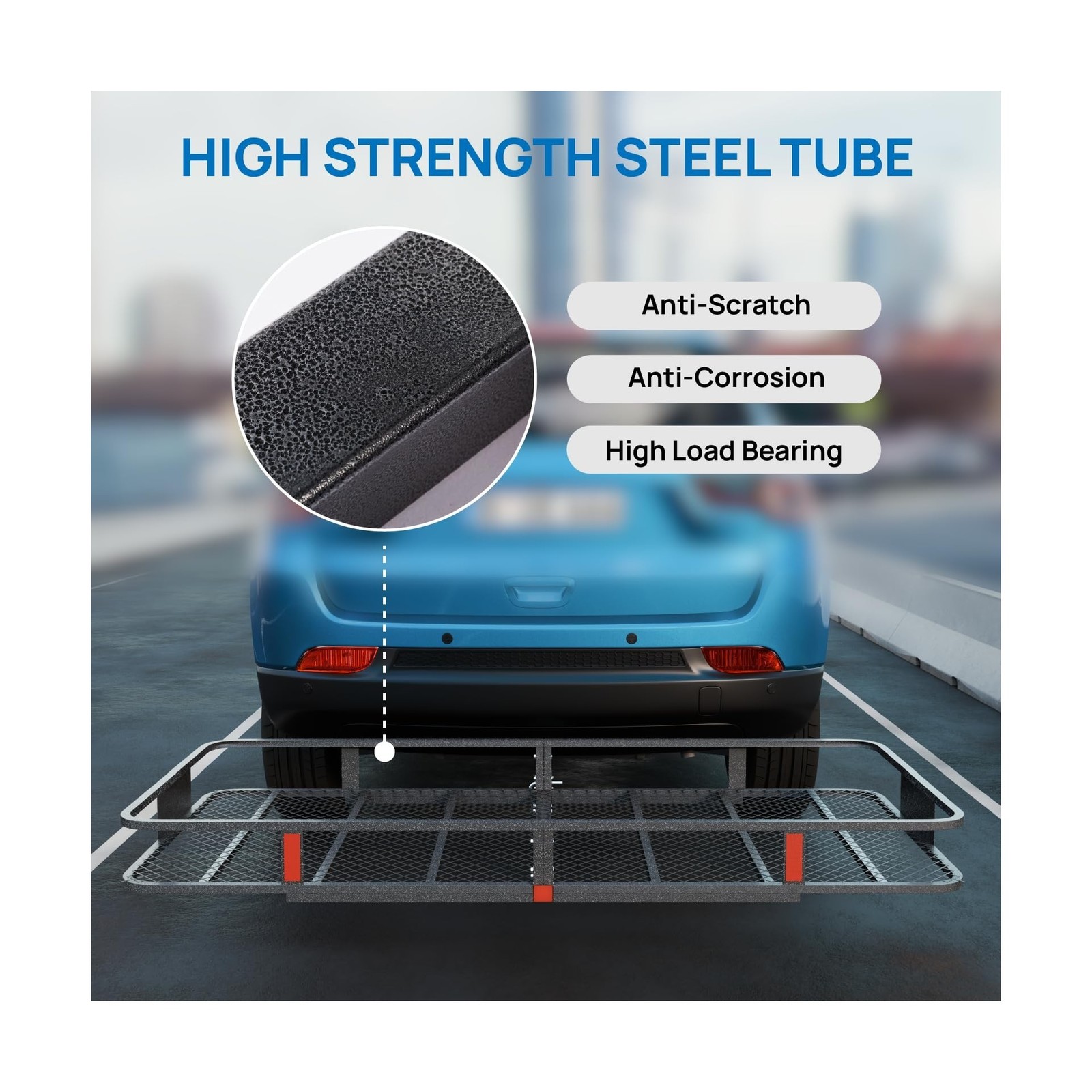 TUFFIOM 70″x30″x6″ Folding Hitch Mount Cargo Carrier Basket, 500lbs Steel Car…