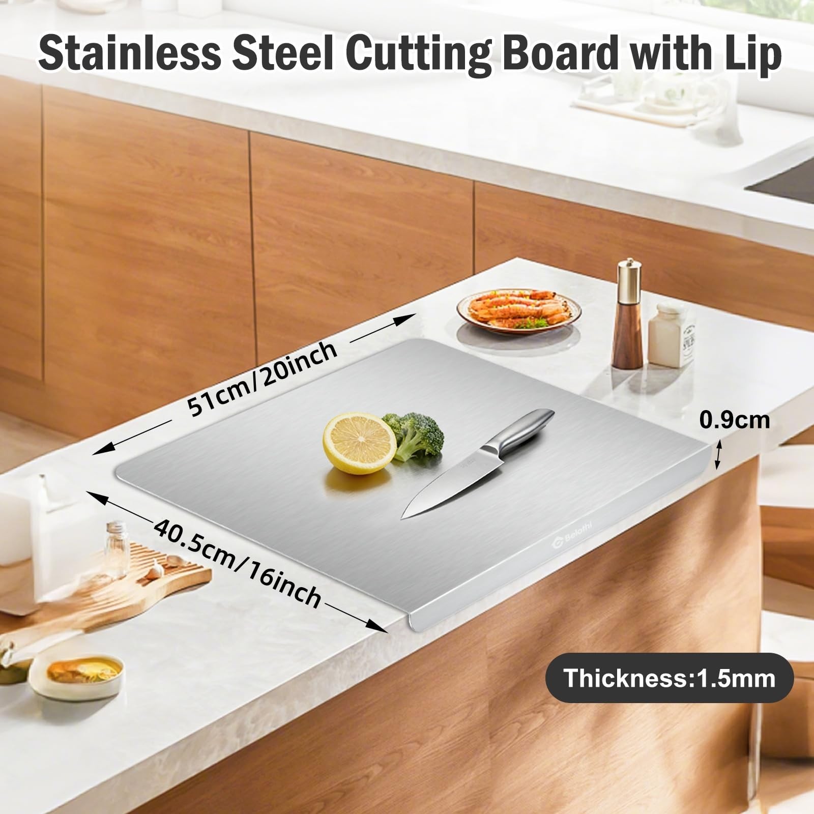Stainless Steel Cutting Board with Lip, Large Metal Chopping Board with Count…