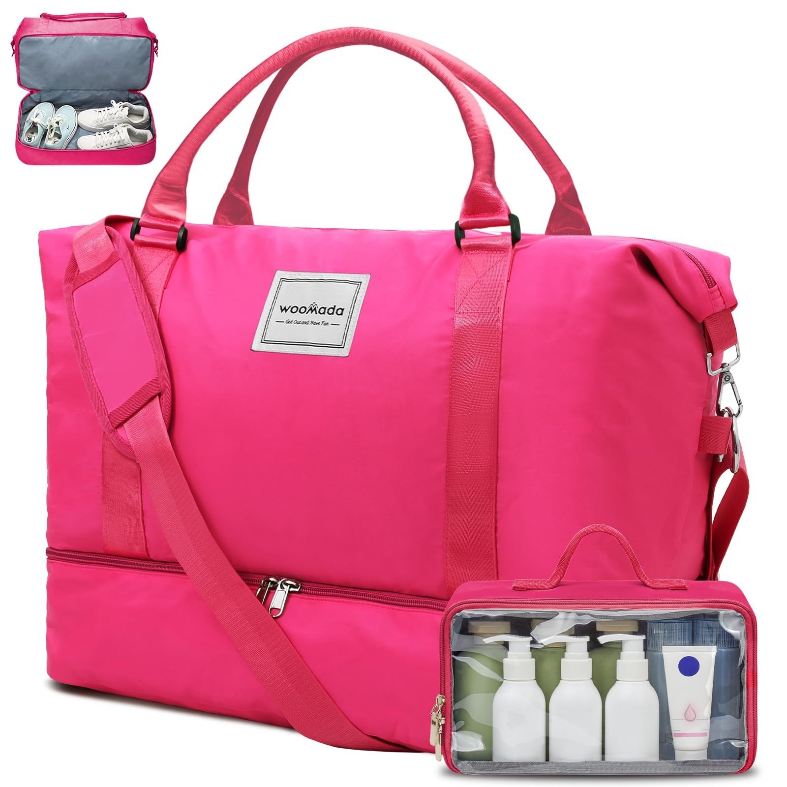 WOOMADA Weekender Overnight Bag for Women, Carry on Shoulder Travel Duffel wi…