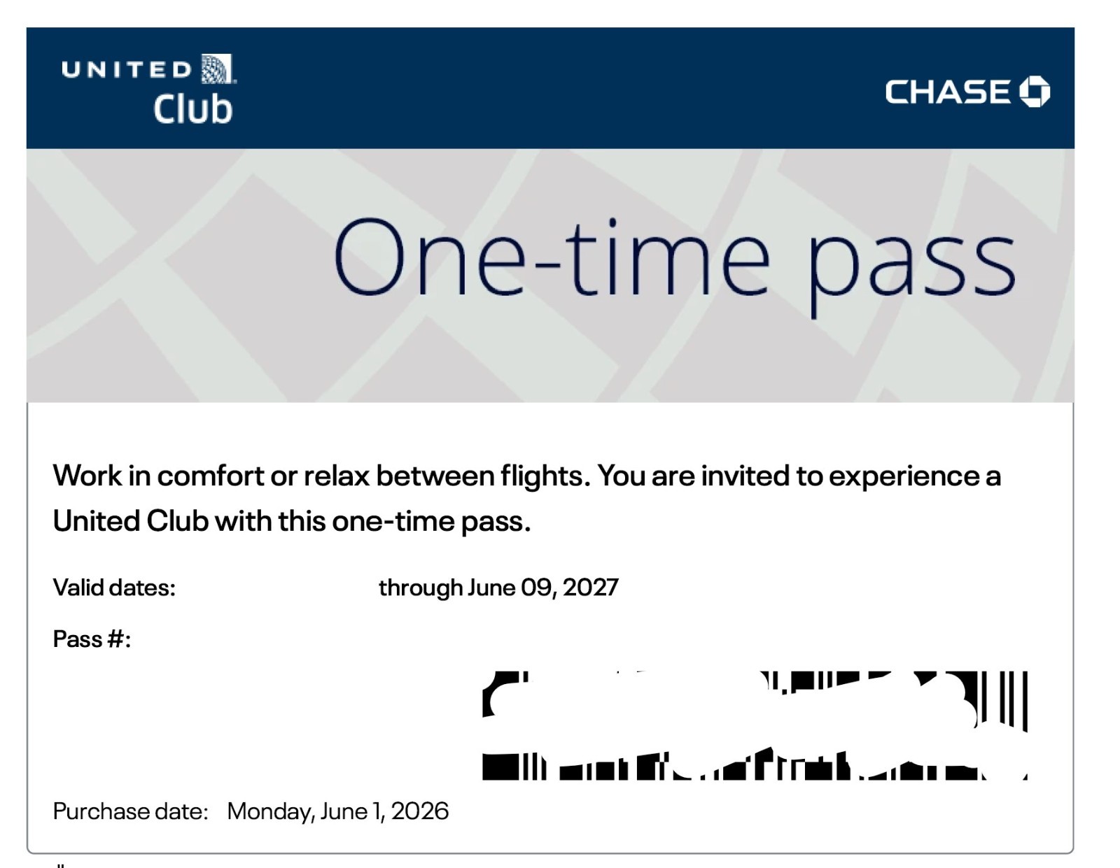 1 United Club Lounge One-Time Passes July 2027 *quick email delivery**