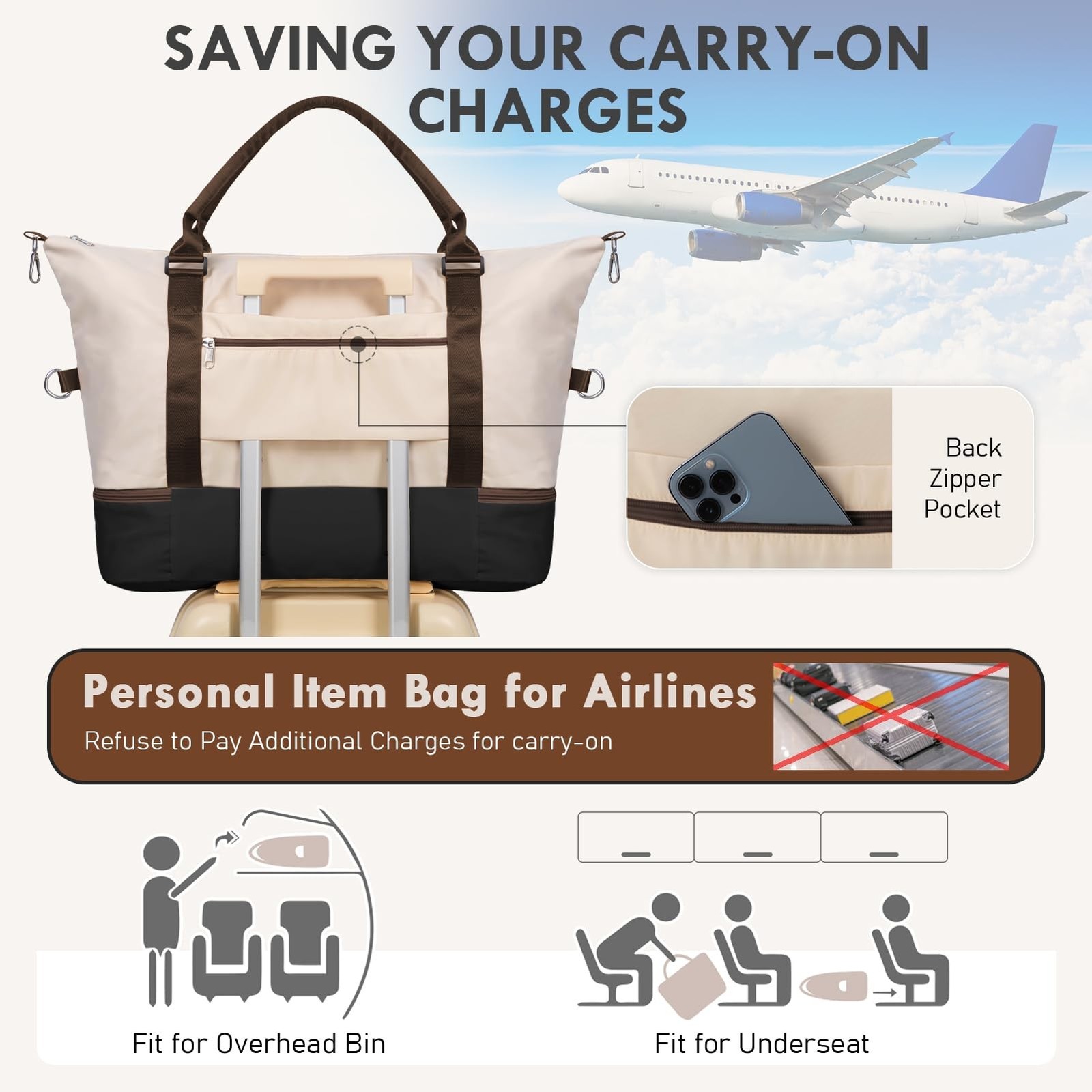 WOOMADA Weekender Overnight Bag for Women, Carry on Shoulder Travel Duffel wi…