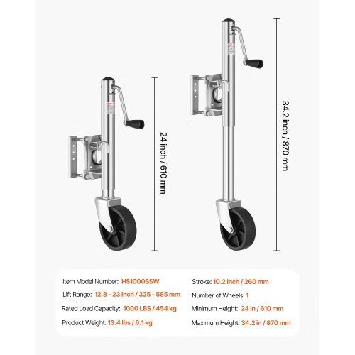 Trailer Jack with Wheel, 1000 lbs Load Capacity, Heavy Duty Swivel Boat Trailer