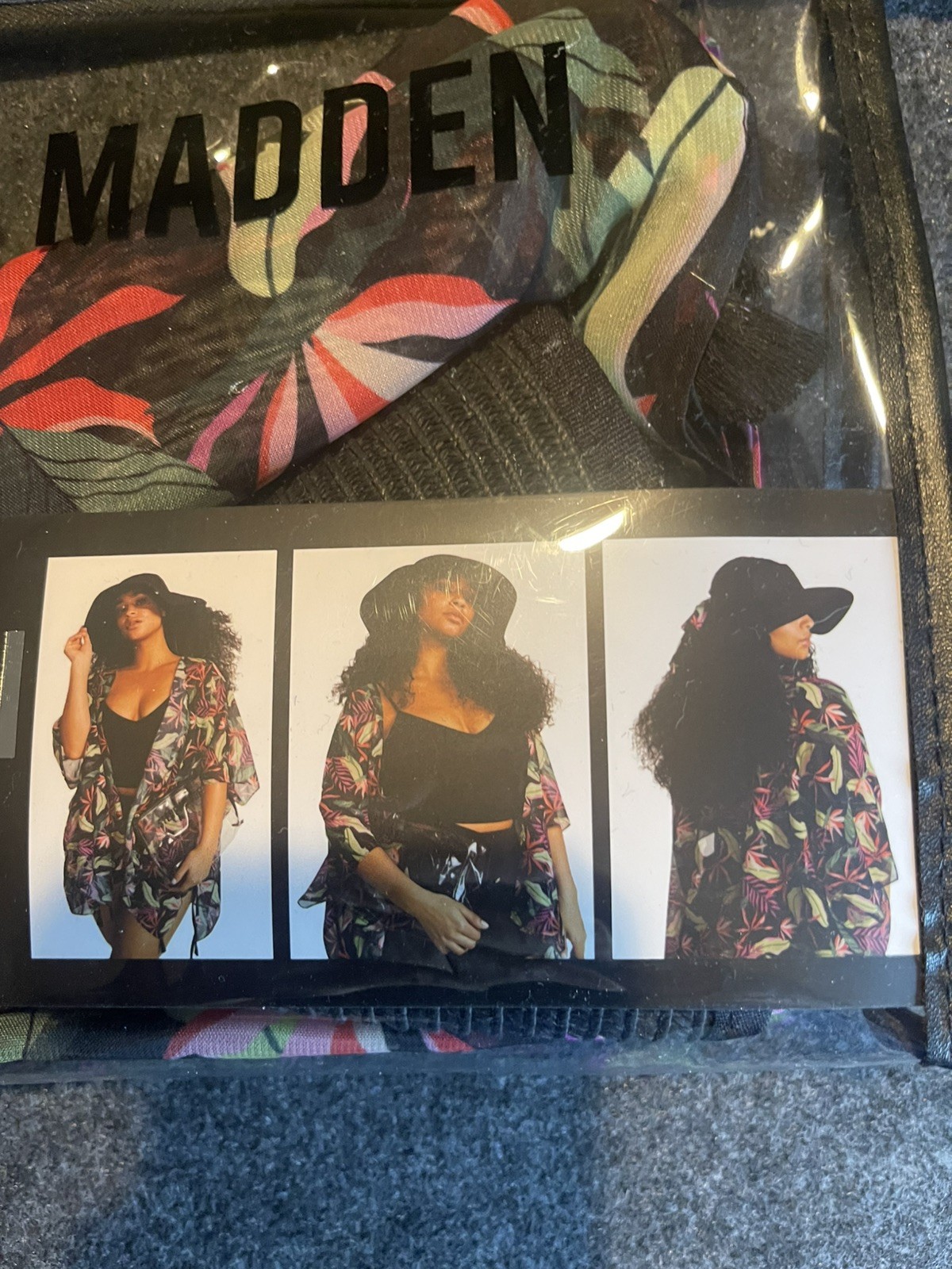 Steve Madden 3 Piece Beach Travel Set Packable Hat, Cover-Up & Pouch NEW