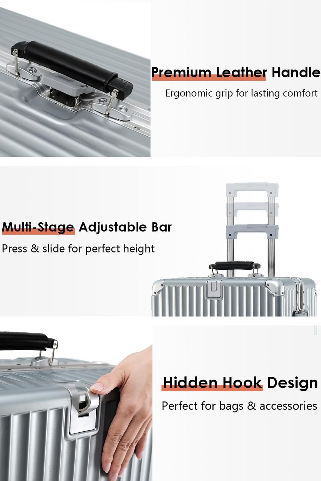 24 Inch Hardside Checked Luggage with Leather Handle, PC Zipperless… Fast Ship