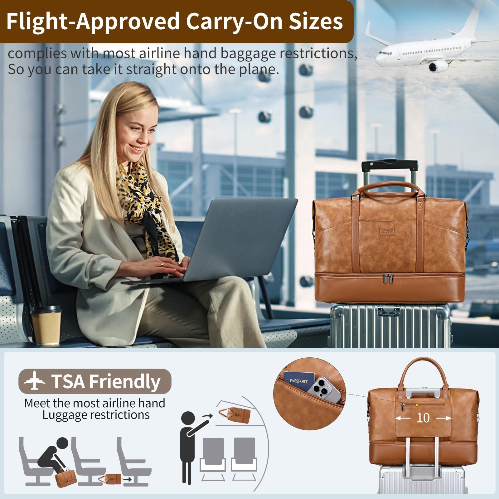 Faux Leather Weekender Bags for Women: Large Overnight Bags Travel Duffel Bag…