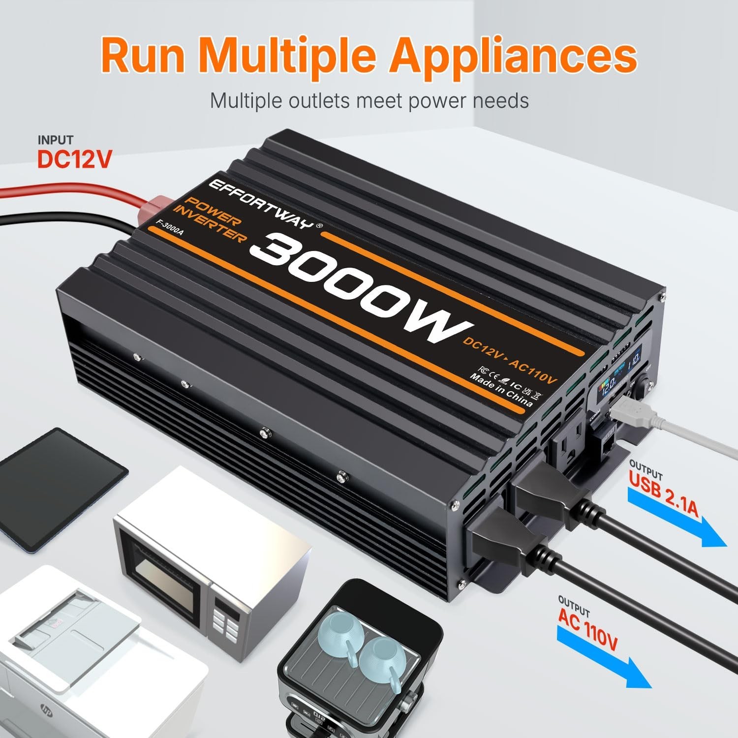 3000W Power Inverter, 12V DC to 110V/120V Modified Sine Wave Inverter with 3 …
