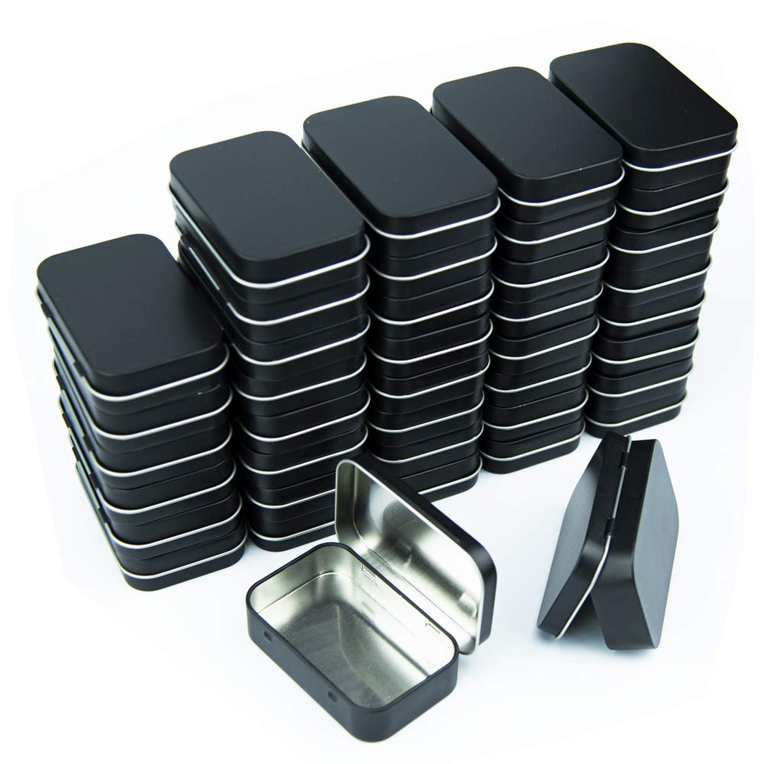 Metal Rectangular Empty Hinged Tins – Black Mini Portable Box Containers Smal…